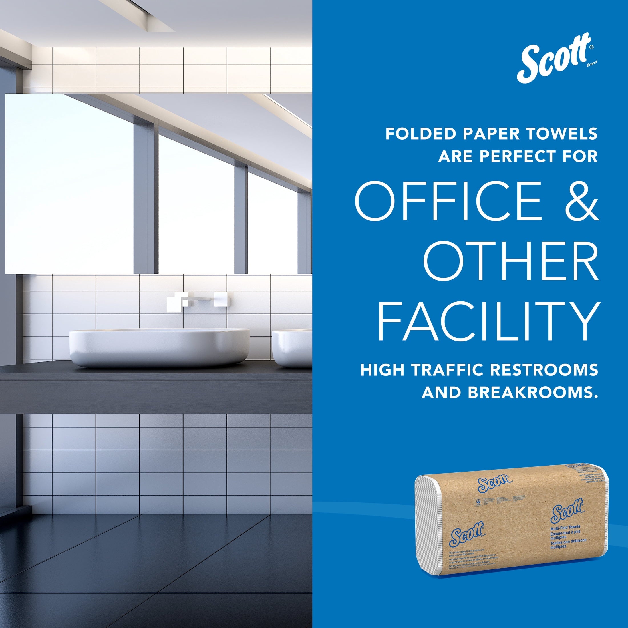 Scott Professional Universal Multifold Paper Towels, Bulk (58091), Absorbency Pockets, White, 9.2"x9.4" Towel, White, Compressed, Compact Case (250 Sheets/Pack, 12 Packs/Case, 3,000 Sheet Total)