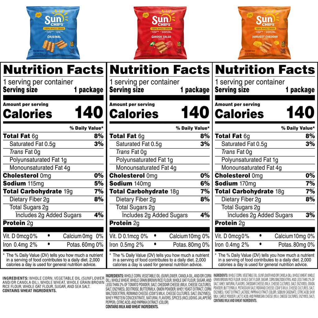 SunChips Multigrain Chips Variety Pack, 1 oz Bags, 40 Count (Assortment May Vary)