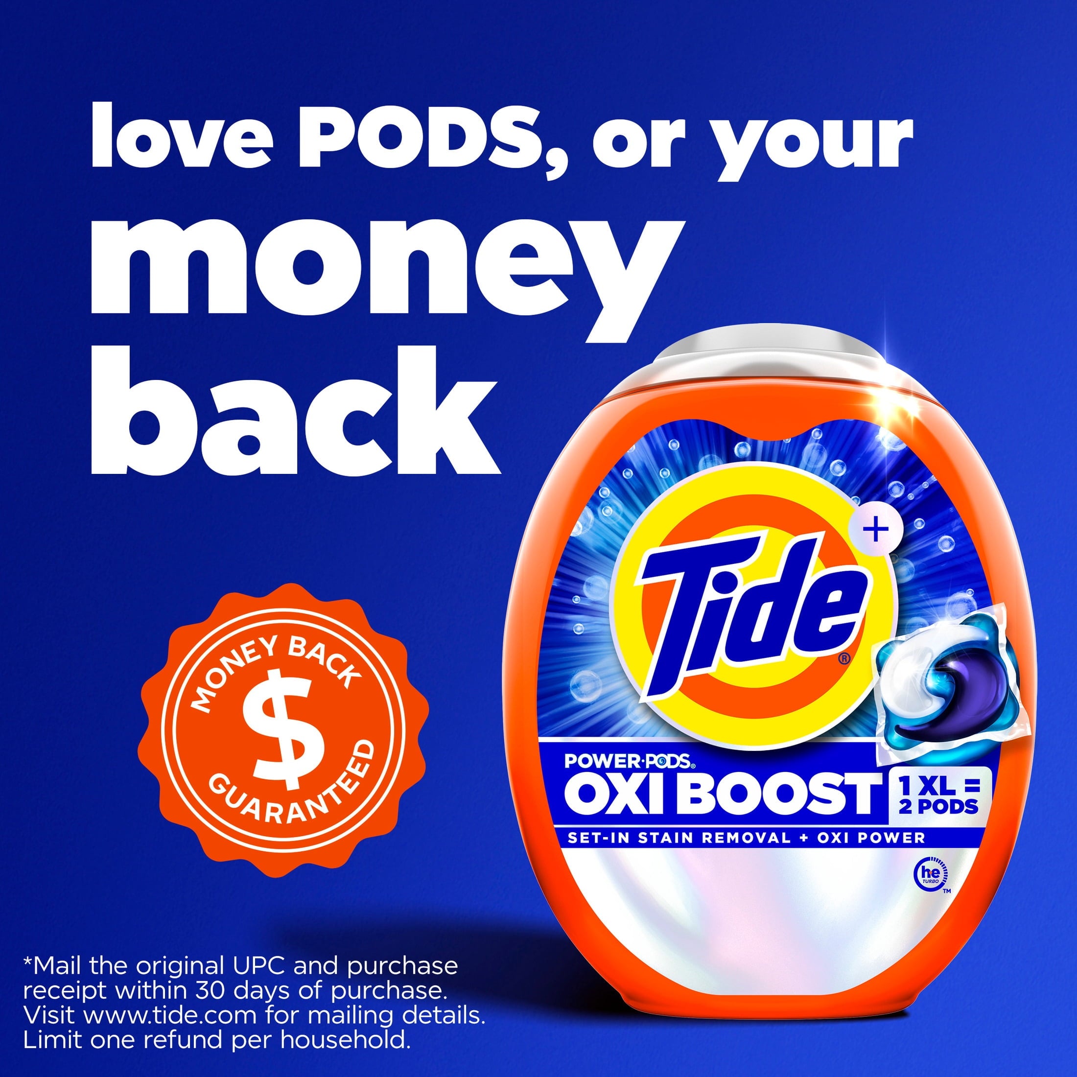 Tide PODS Laundry Detergent Pacs, Oxi Boost Power PODS with Stain Remover and Oxi Power, 45 count