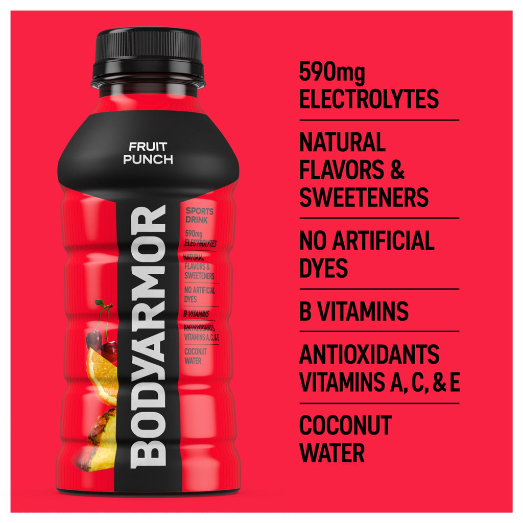 BODYARMOR Fruit Punch Electrolyte Sports Drink Bottles, 12 fl oz, 8 Pack