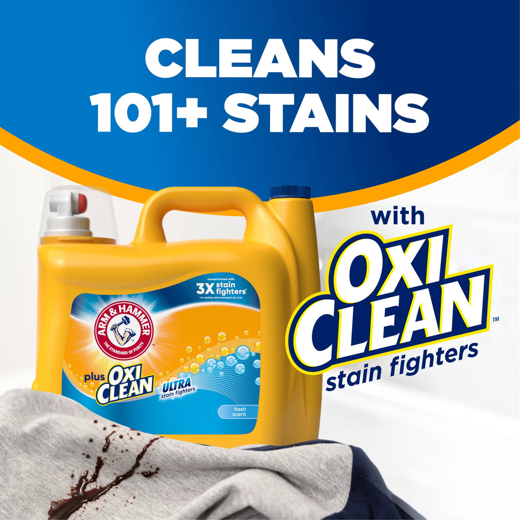 ARM & HAMMER Plus OxiClean Ultra Stain Fighters Liquid Laundry Detergent, Fresh Scent 158.6 Fl Oz
