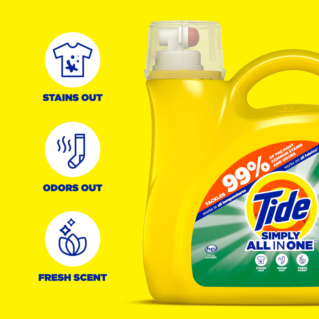 Tide Simply Liquid Laundry Detergent, All-In-One, Daybreak Fresh Scent, 173 fl oz, 138 Loads