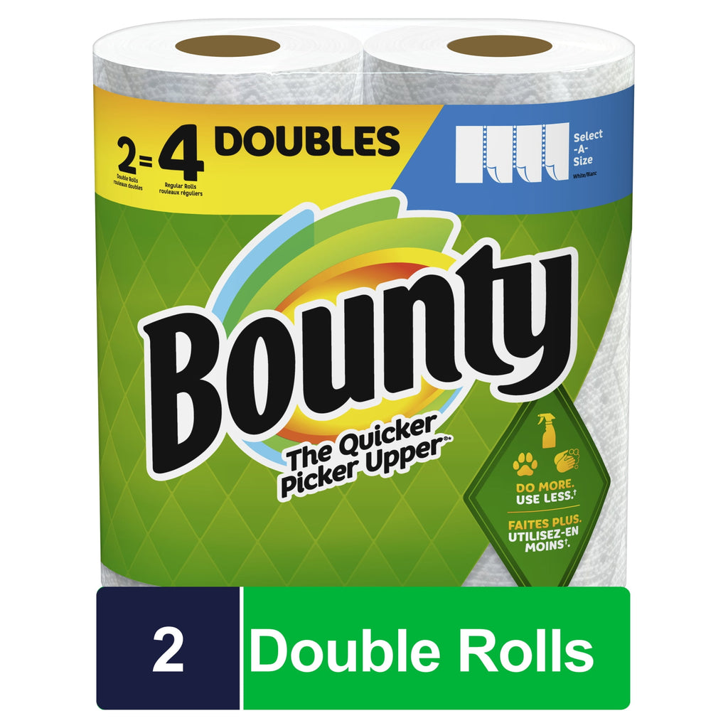 Bounty Select-A-Size 2-Ply Paper Towels, Double Roll, 11" x 6", White, 90 Sheets Per Roll, Pack Of 2 Rolls