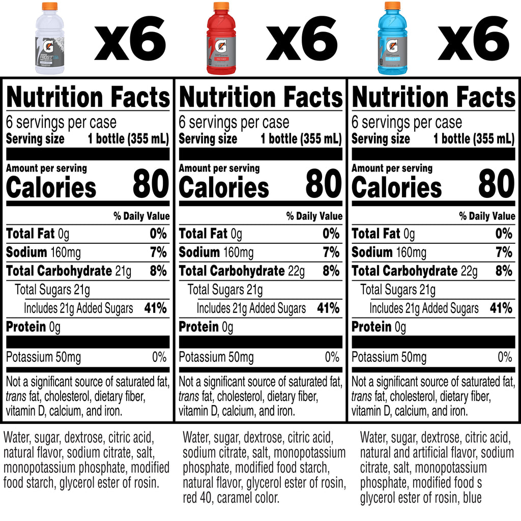 Gatorade Sports Drinks, Lemon Lime/Orange/Fruit Punch Variety Pack, 12 fl oz, 18 Count Bottles