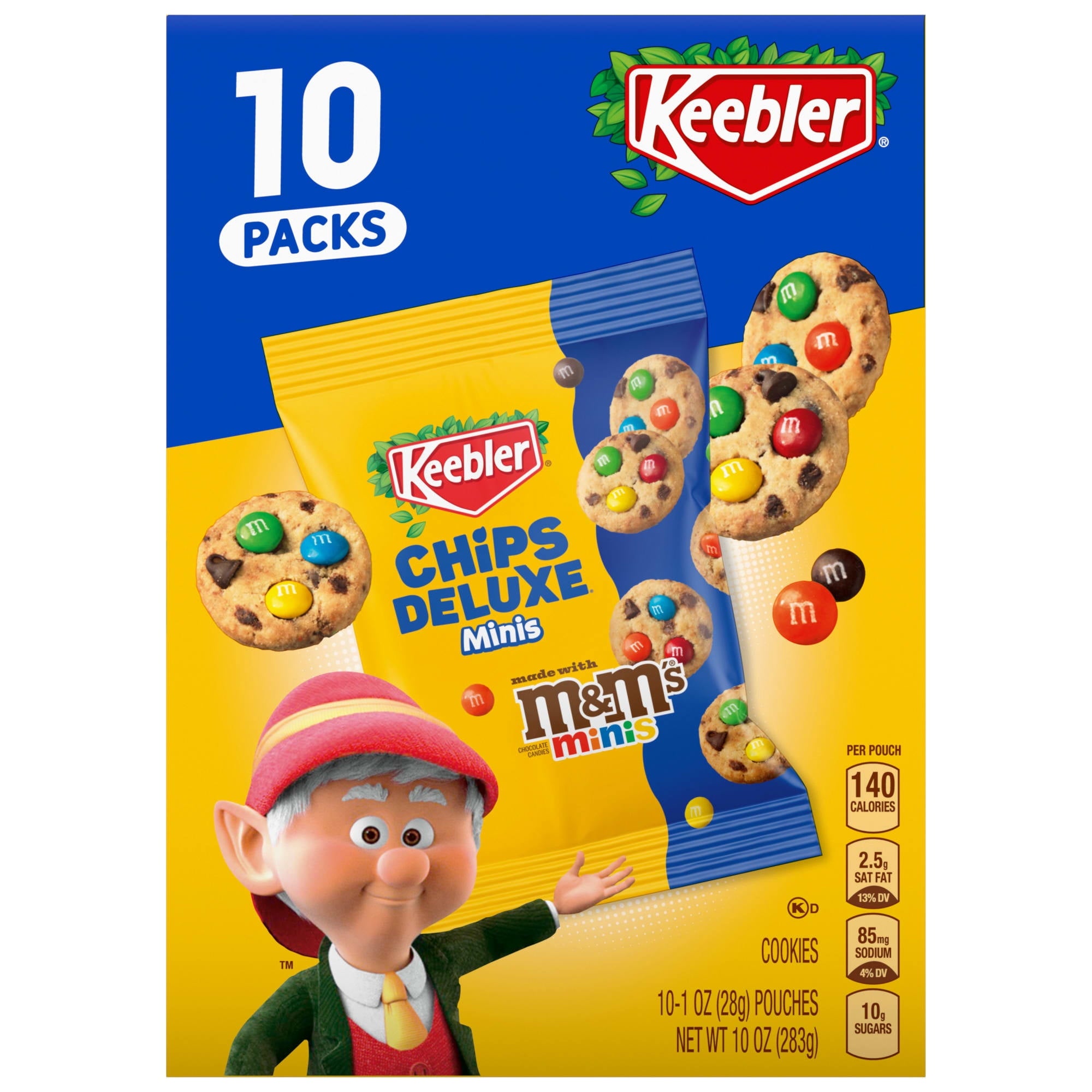 Keebler Chips Deluxe Minis Made with M&M’s, Chocolate Chip Cookies, 1 oz Pouches, 10 Count