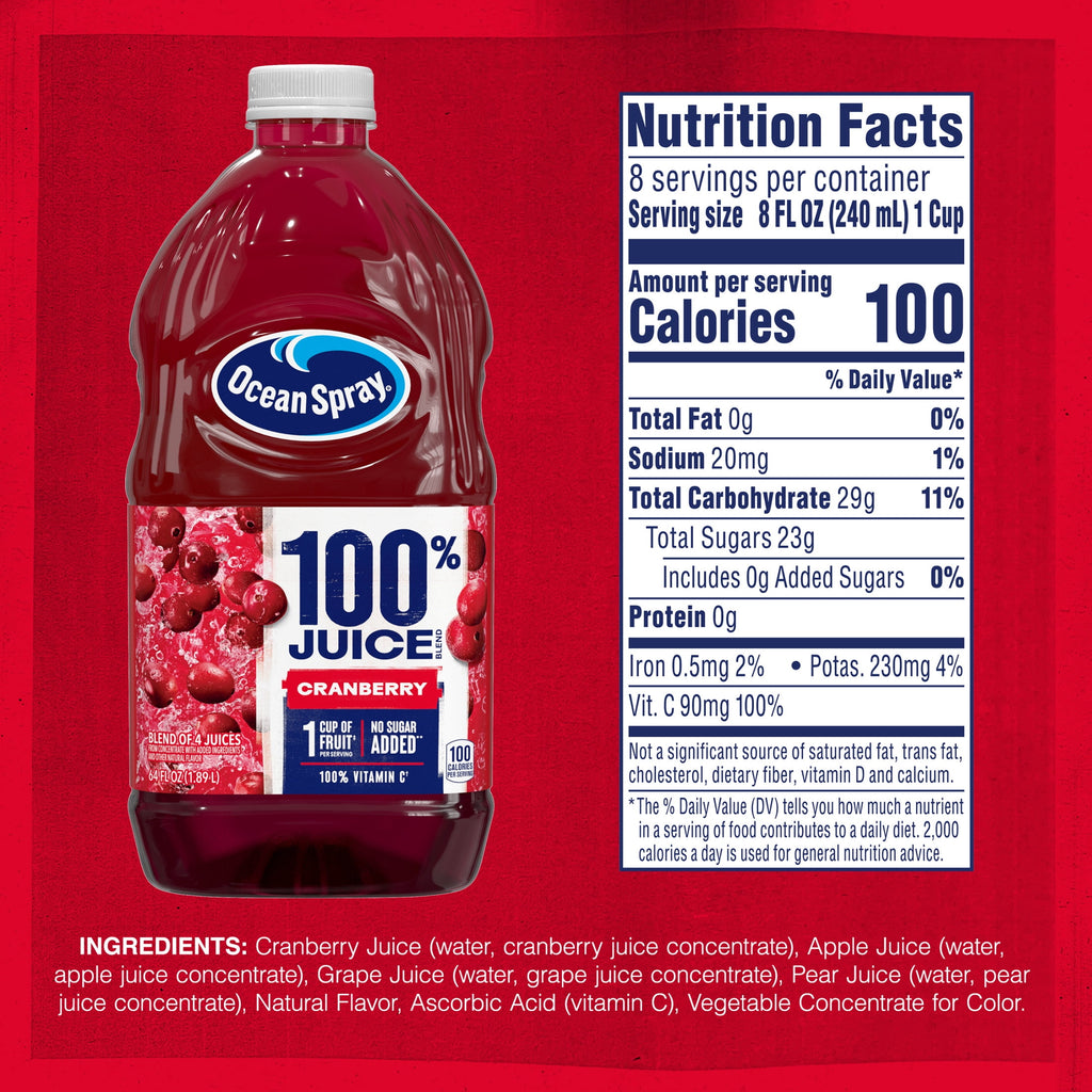 Ocean Spray® 100% Juice Cranberry Juice Blend, 64 fl oz Bottle