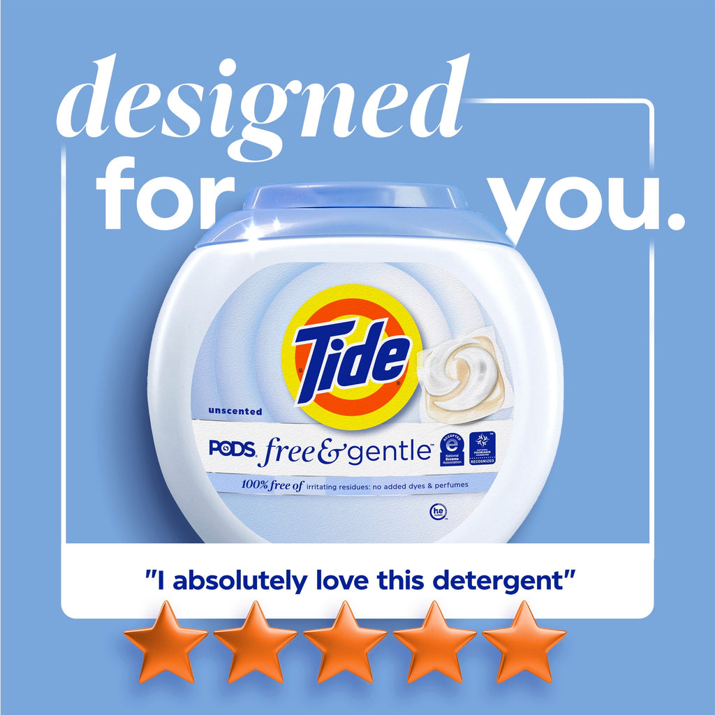 Tide PODS Free & Gentle laundry detergent, 102 ct, Trusted, gentle laundry detergent pods, 100% free of irritating residues: no added dyes and perfumes