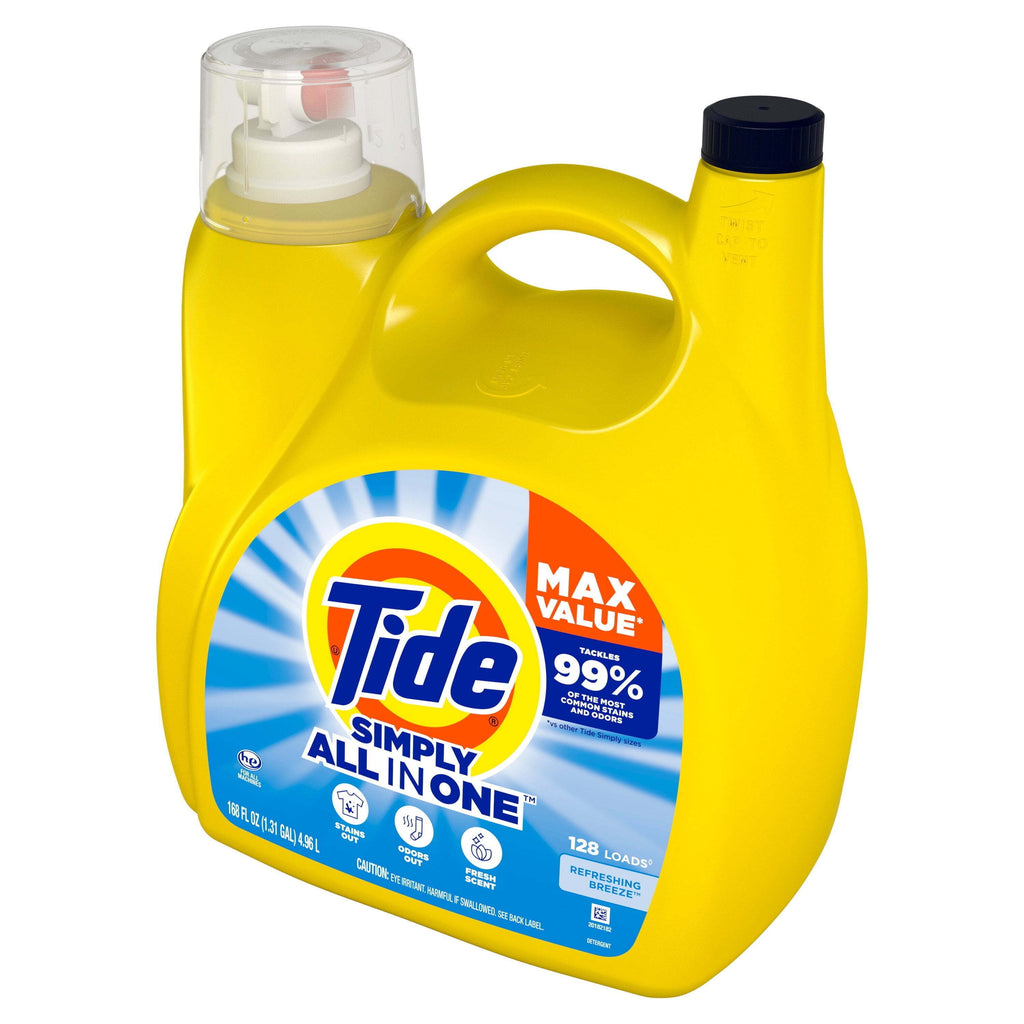 Tide Simply Liquid Laundry Detergent, Refreshing Breeze, 168 fl oz, 128 Loads