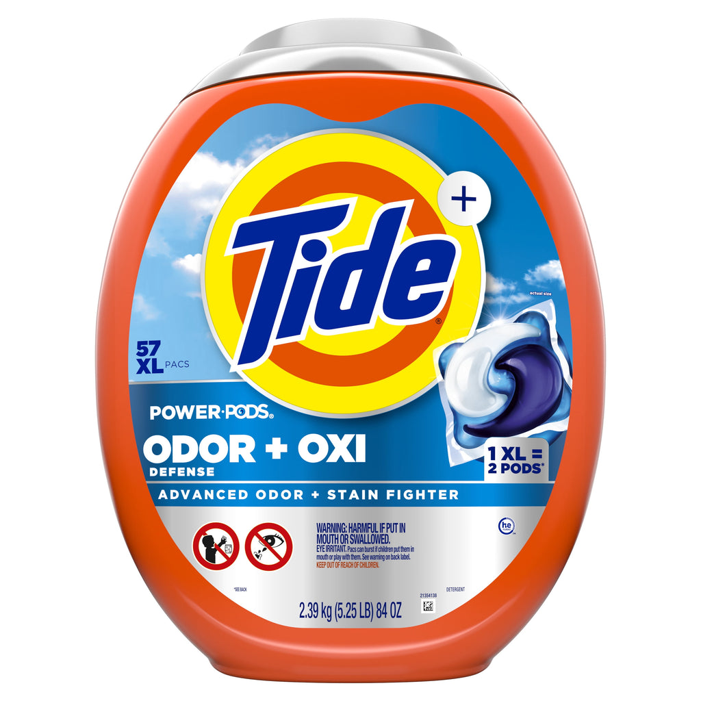 Tide Power PODS Laundry Detergent Soap Pacs with Odor Defense + Oxi, Original Scent, 57 Count