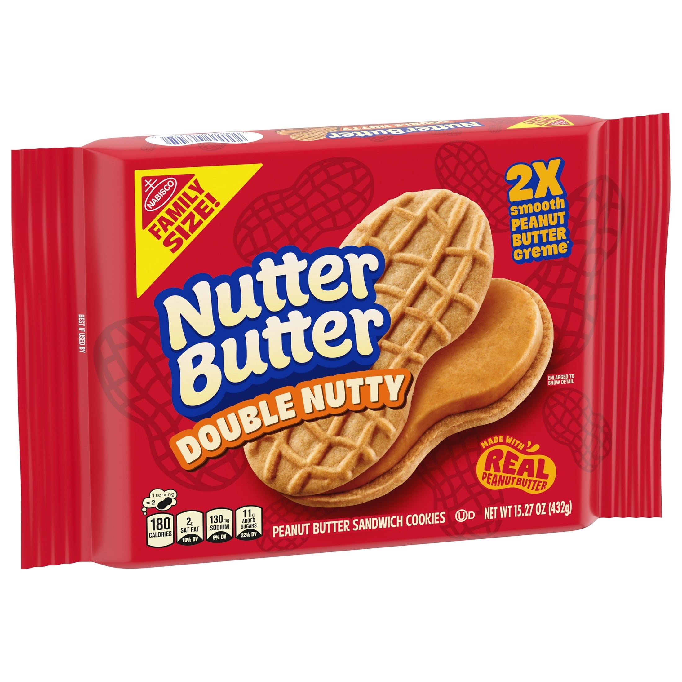 NUTTER BUTTER Double Nutty Peanut Butter Sandwich Cookies, Family Size, 15.27 oz