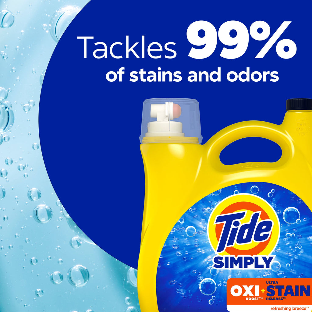 Tide Simply Laundry Detergent Liquid Oxi Boost + Ultra Stain Release, Refreshing Breeze Scent, 94 fl oz, 70 Loads