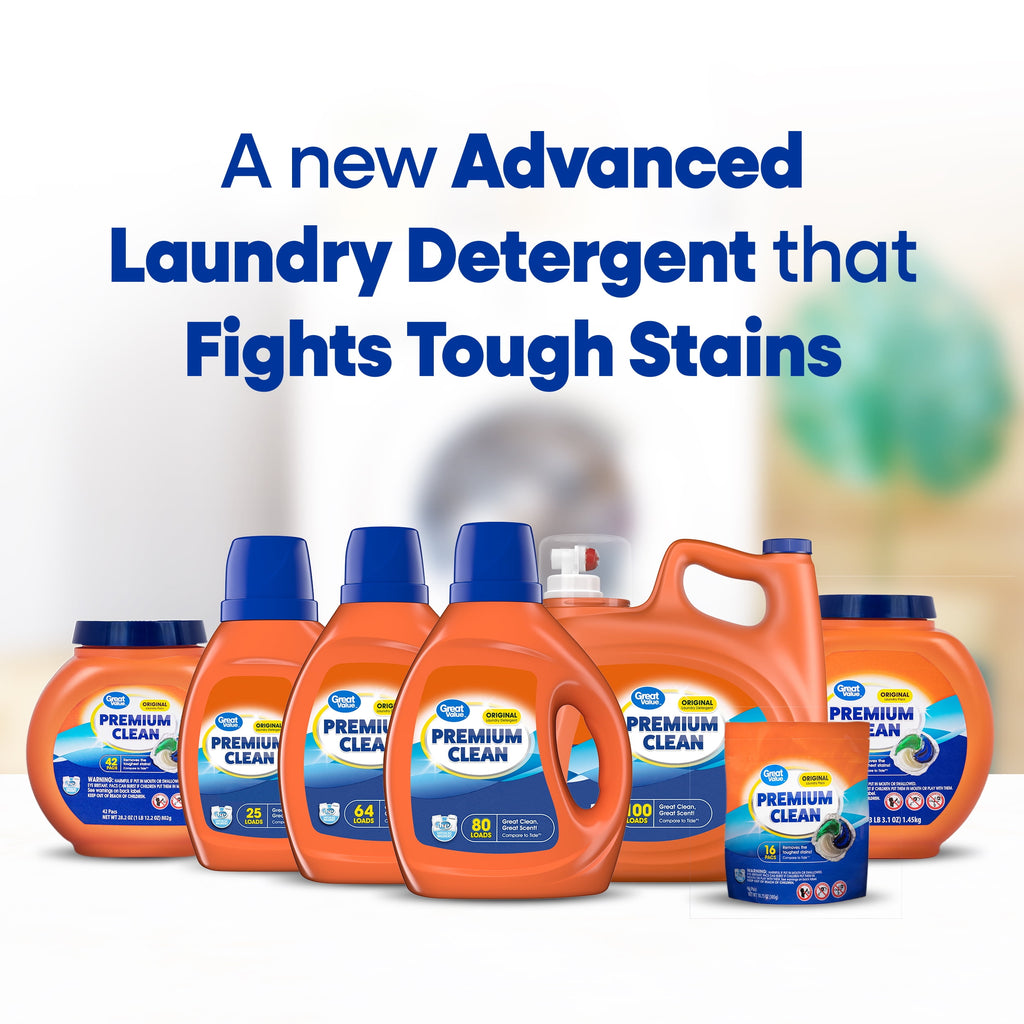 Great Value Premium Clean Original Laundry Detergent 34 fl oz, 25 loads