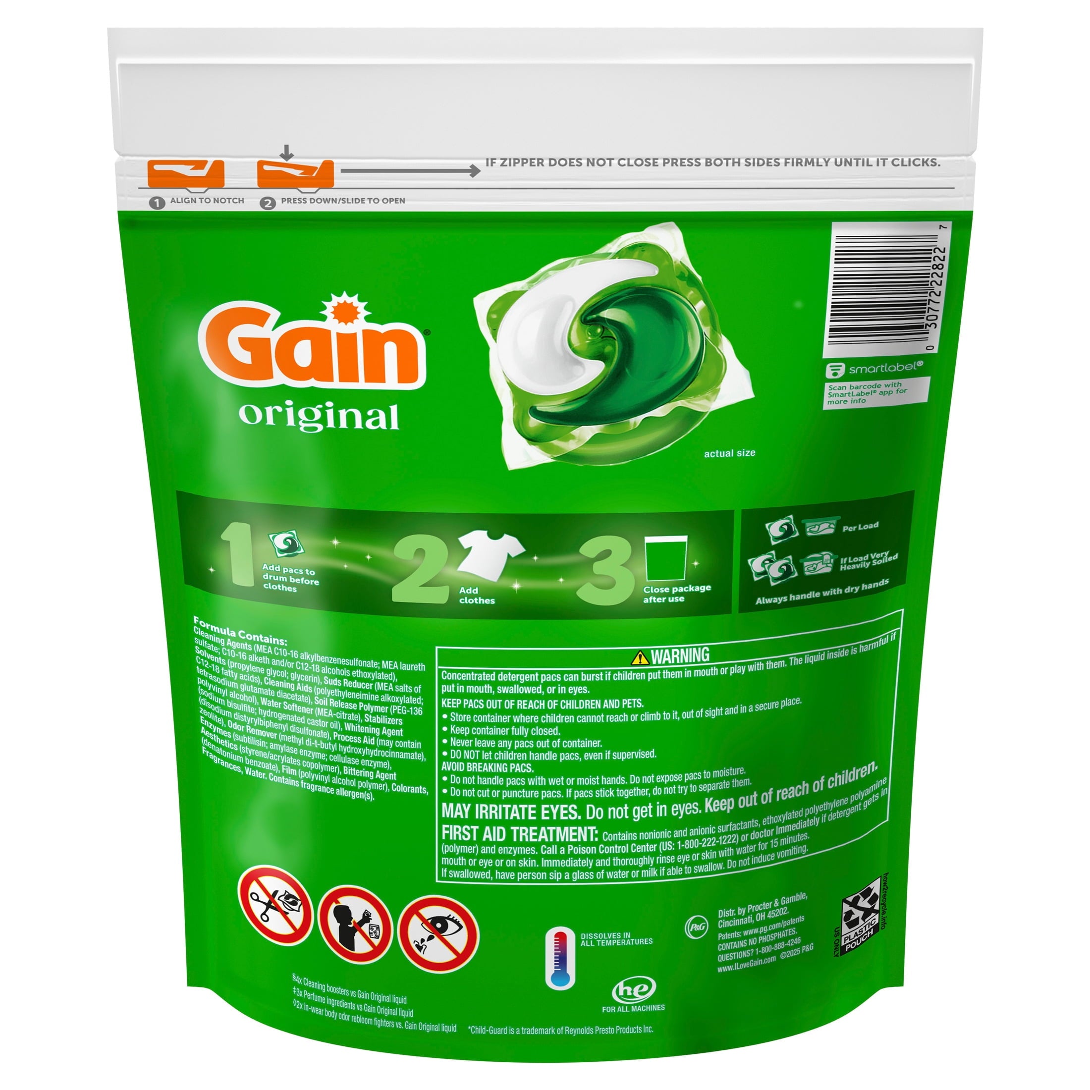 Gain Plus Flings Laundry Detergent Liquid Washing Pacs, Gain's Best All-In-One Clean, Original Scent, 18 Count