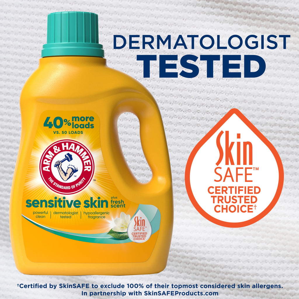 ARM & HAMMER Sensitive Skin Liquid Laundry Detergent Soap, Fresh Scent, 105 fl oz, 105 Loads
