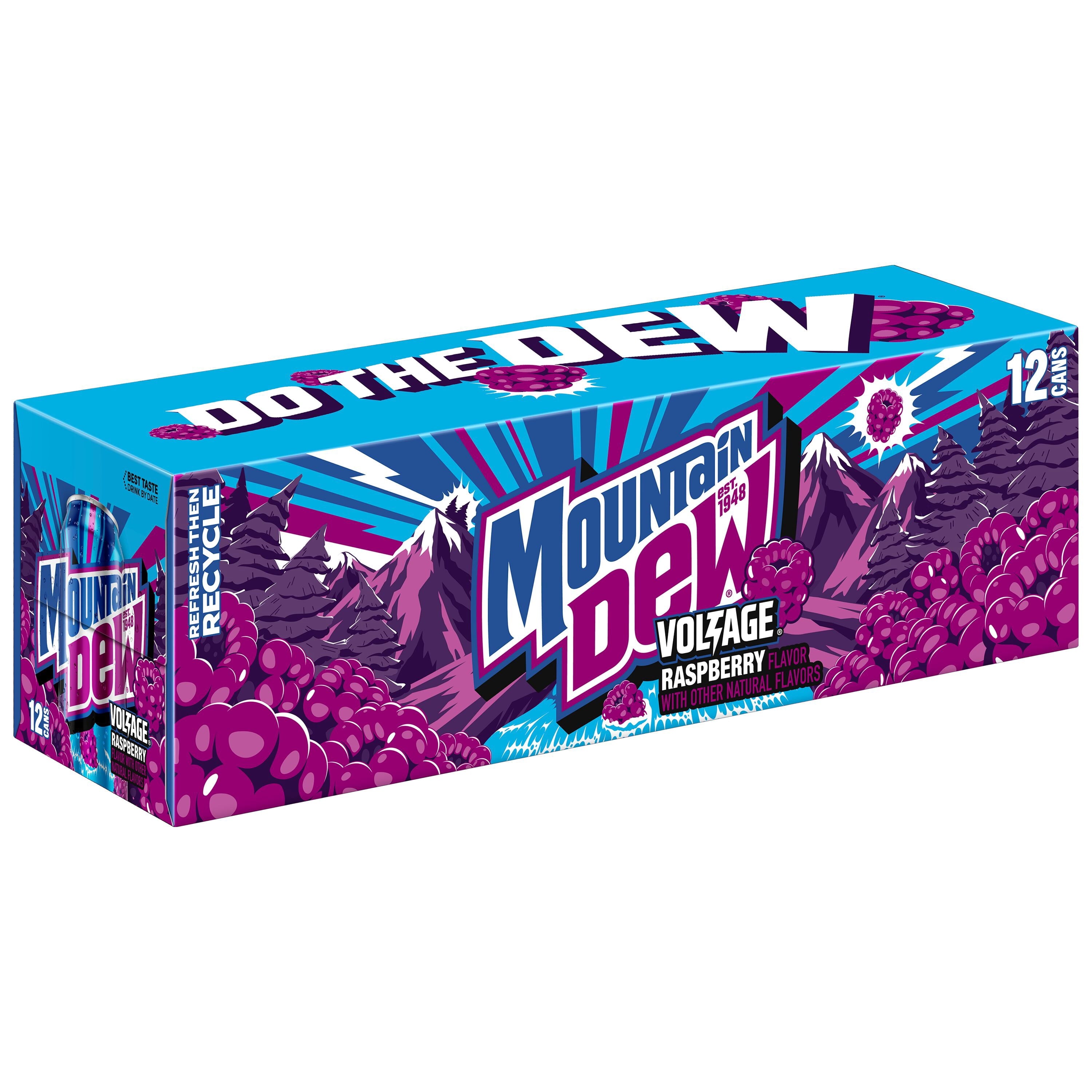 Mountain Dew Voltage Raspberry Citrus Flavor and Ginseng Soda, 12 fl oz, 12 Count
