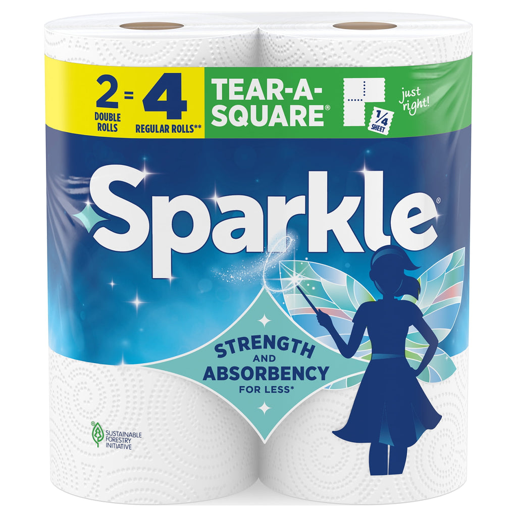Sparkle Tear-A-Square Paper Towels, 6 Double Rolls, 110 Sheets per Roll