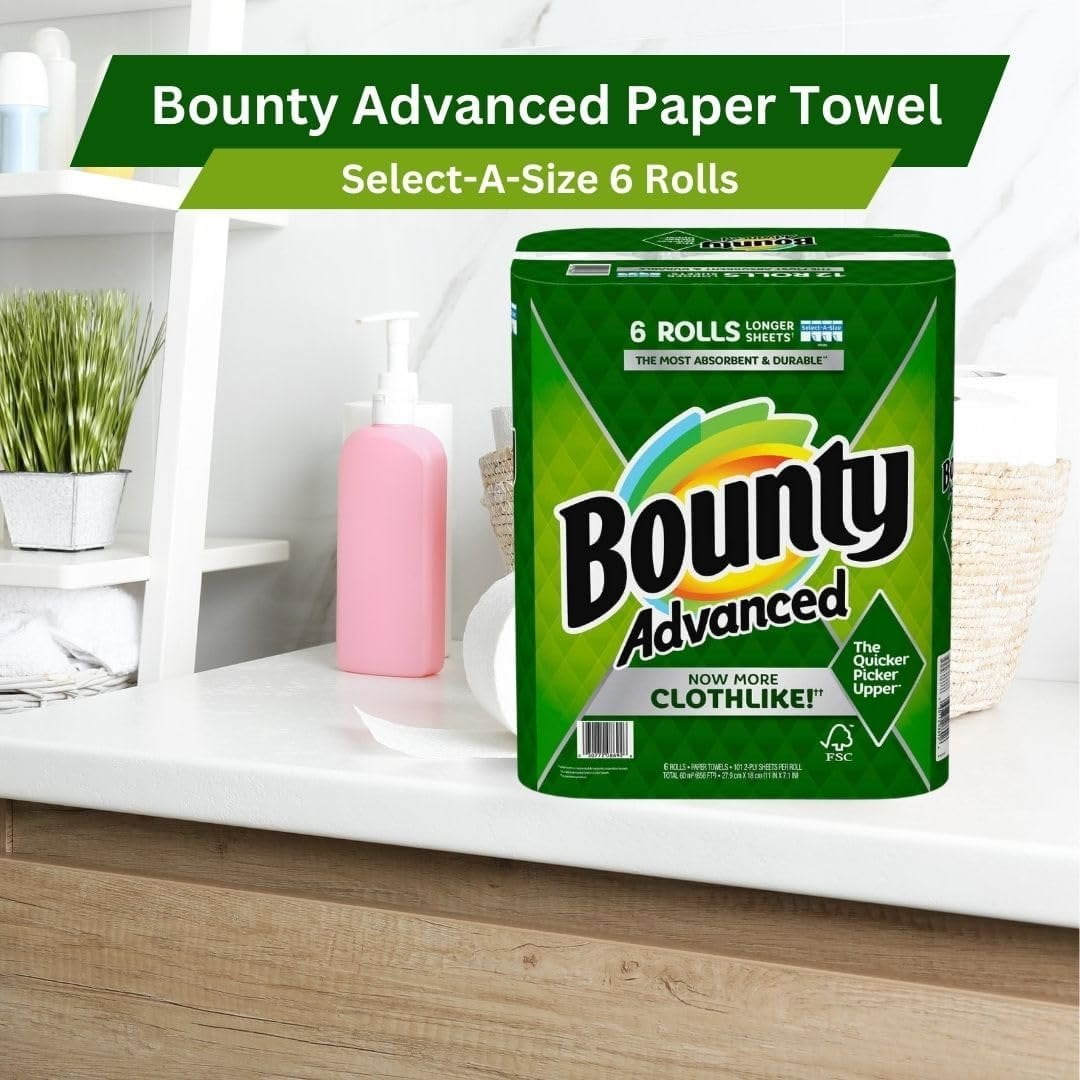 Bounty Advanced 2-Ply Paper Towel - Absorbent, Durable, and Clothlike - Select-A-Size - 3 Rolls