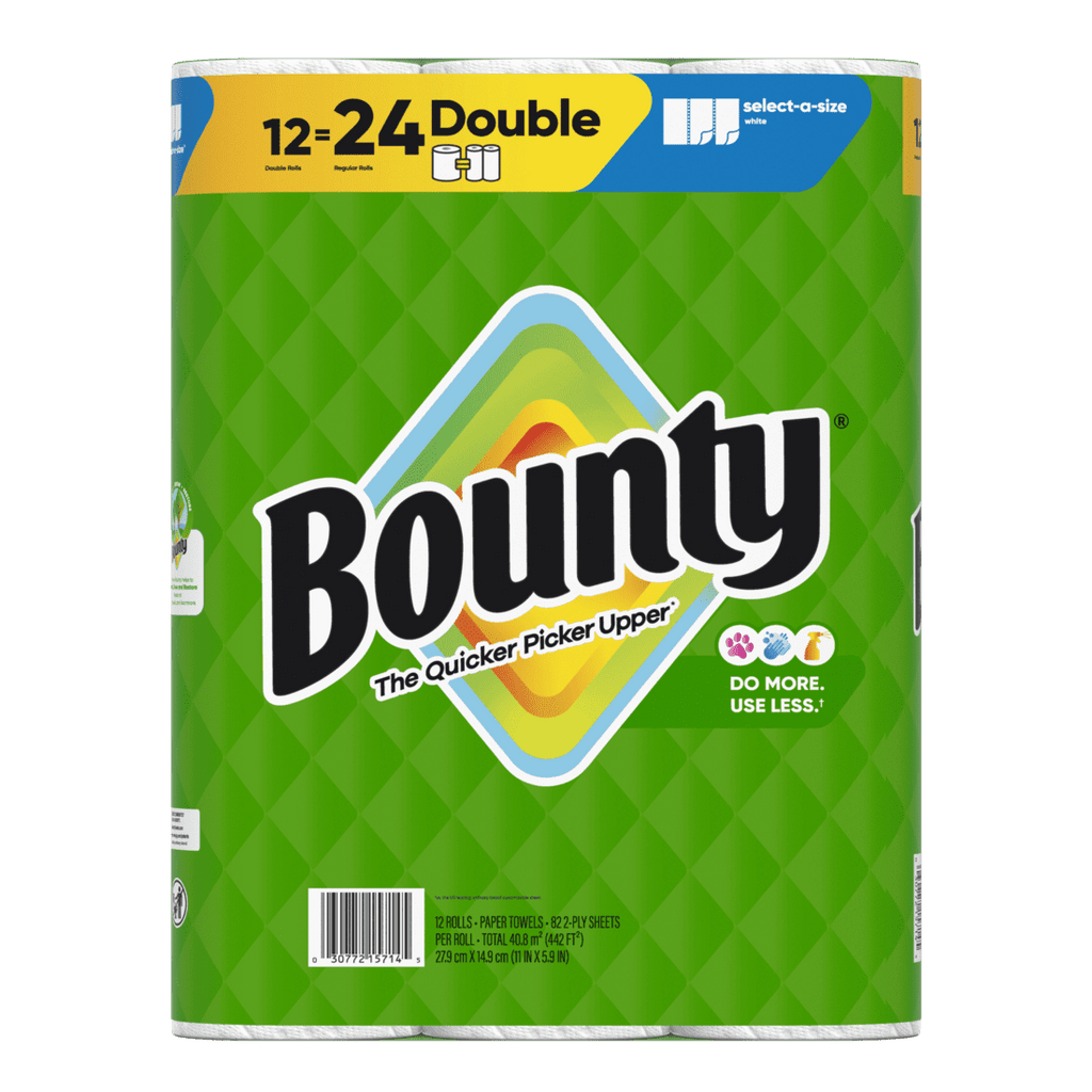 Bounty Paper Towels Select-A-Size White, 12 Double Rolls, 82 Sheets Per Roll
