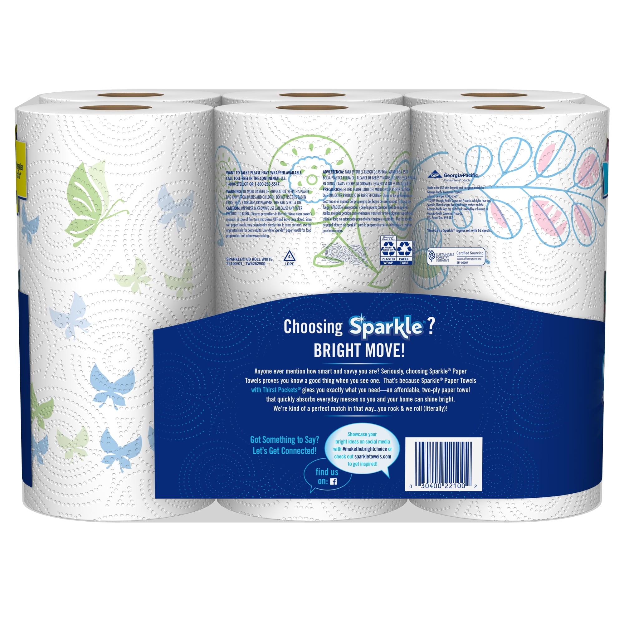 Sparkle Paper Towels, Pick-A-Size, Spirited Prints, 6 Double Rolls (= 12 Regular Rolls)