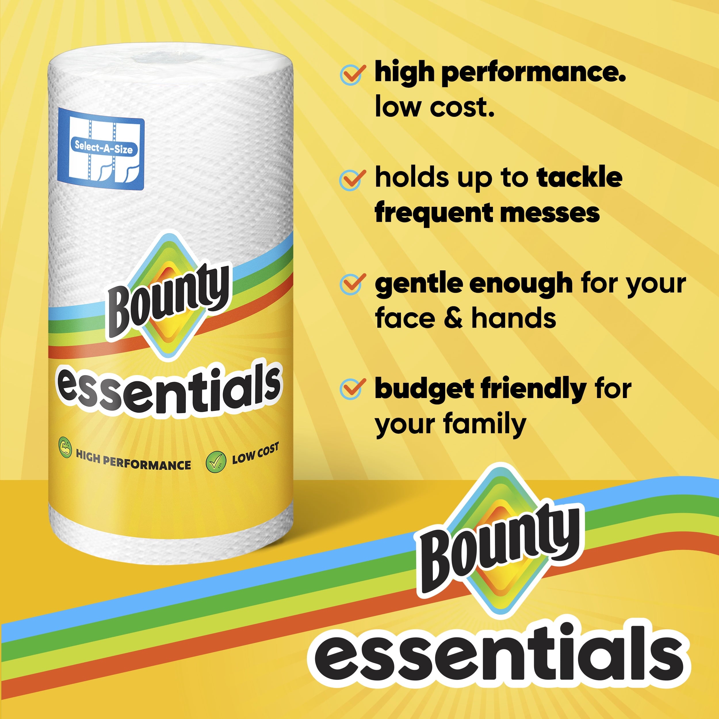 Bounty Essentials Paper Towels Select-A-Size 6 Double Rolls, White, 108 Sheets Per Roll