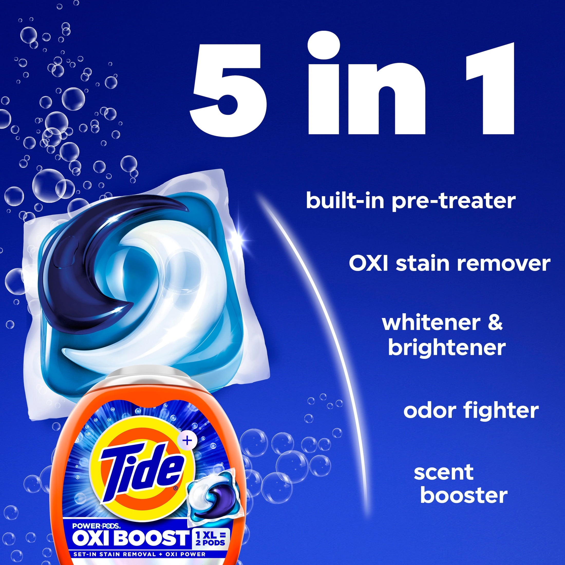 Tide PODS Laundry Detergent Pacs, Oxi Boost Power PODS with Stain Remover and Oxi Power, 45 count