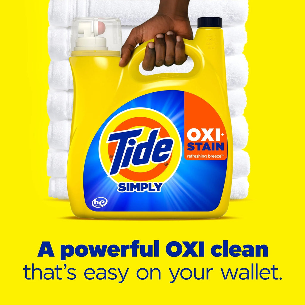 Tide Simply Oxi Boost + Ultra Stain Release Liquid Laundry Detergent, Refreshing Breeze Scent, 105 fl oz, 74 Loads