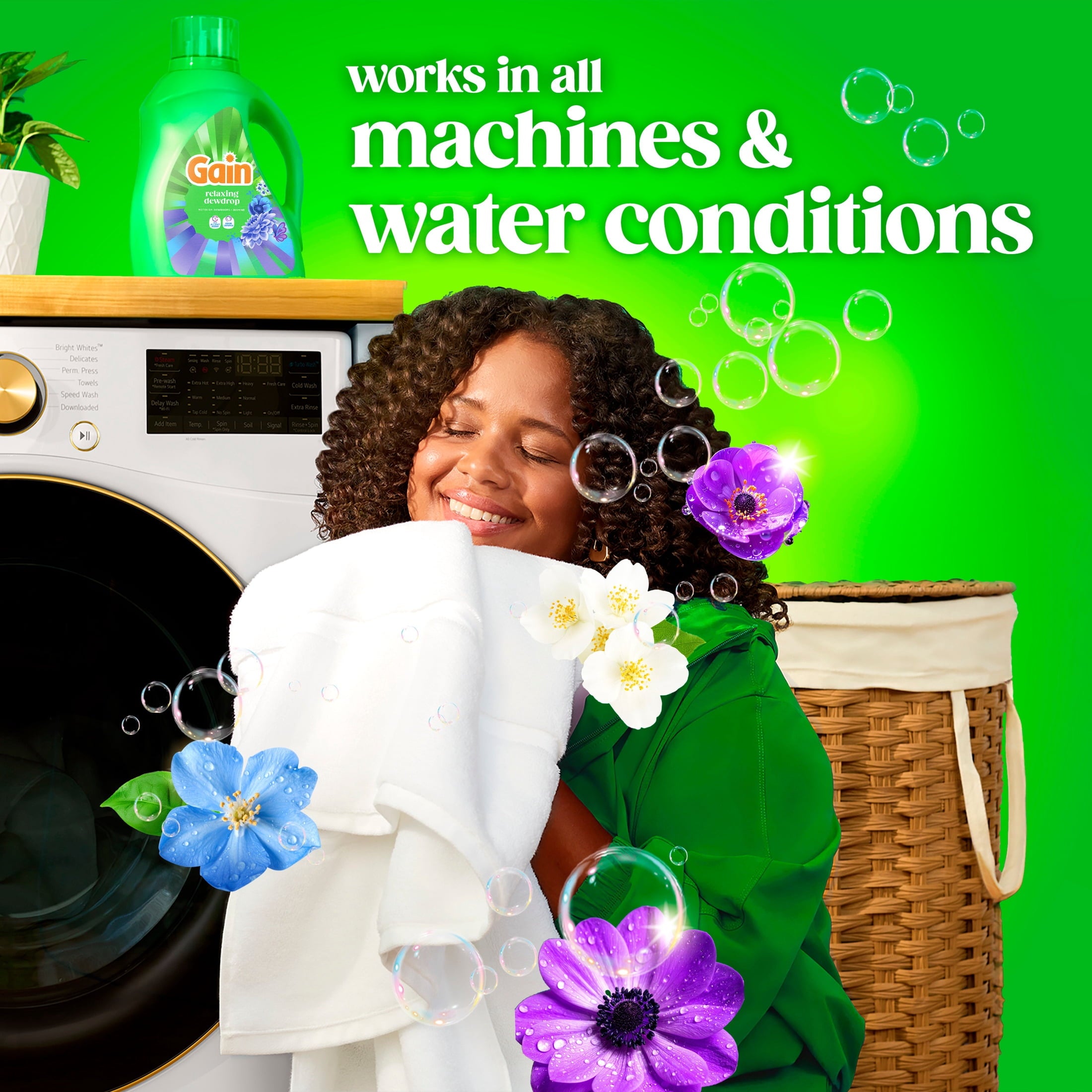 Gain Laundry Detergent Liquid, Now with Odor Defense, Relaxing Dewdrop Scent, 132 fl oz, 100 Loads