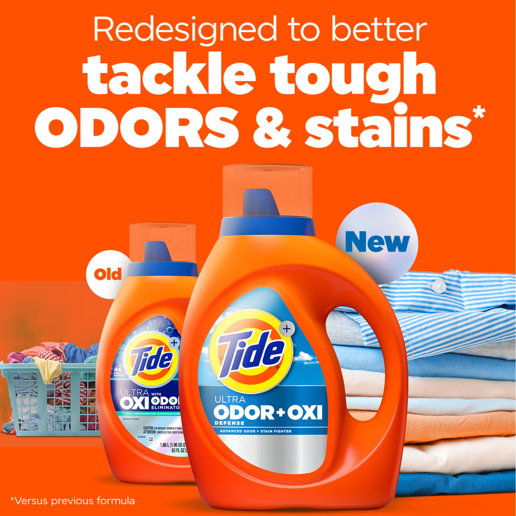 Tide Ultra Odor Defense Plus Oxi Liquid Laundry Detergent, 55 fl oz, 39 Loads