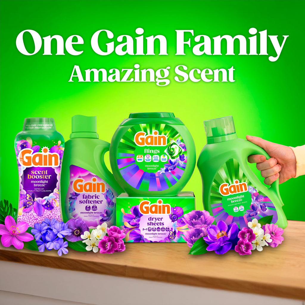 Gain Flings Laundry Detergent Soap Pacs, 4-in-1 Oxi Boost and Febreze, Moonlight Breeze Scent, 76 Count