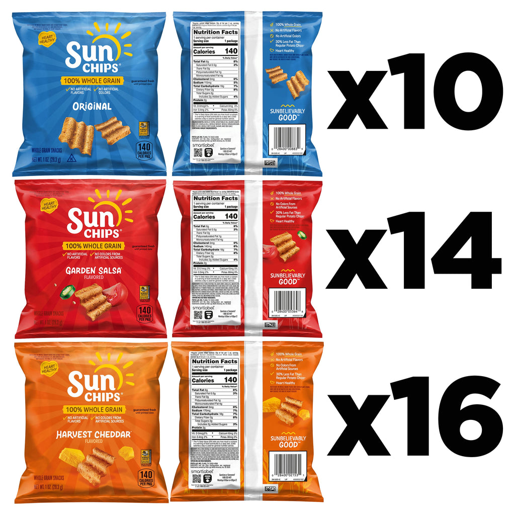 SunChips Multigrain Chips Variety Pack, 1 oz Bags, 40 Count (Assortment May Vary)