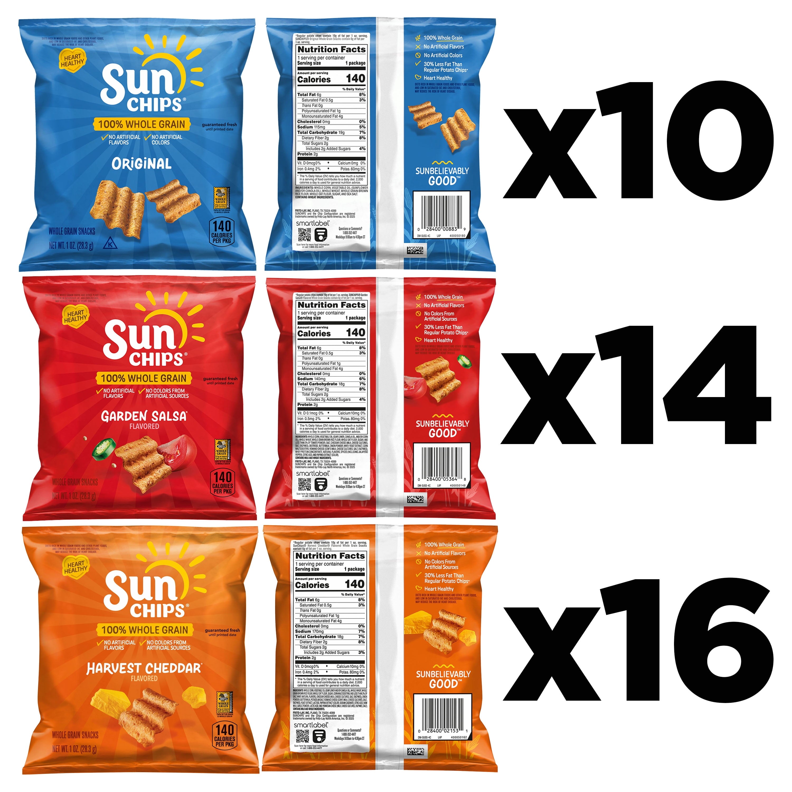 SunChips Multigrain Chips Variety Pack, 1 oz Bags, 40 Count (Assortment May Vary)