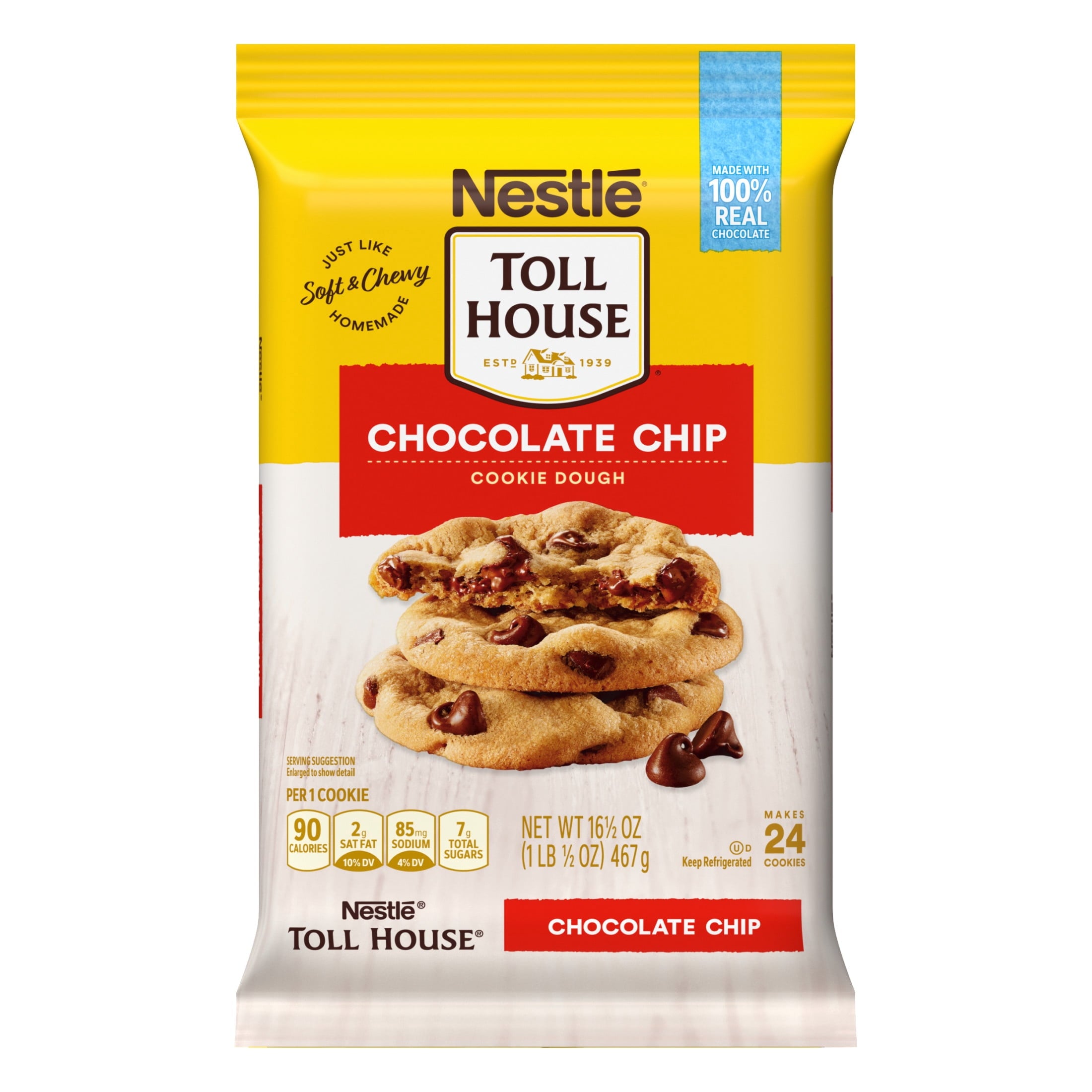 Nestle Toll House Chocolate Chip Cookie Dough, Makes 24 Cookies, 16.5 oz