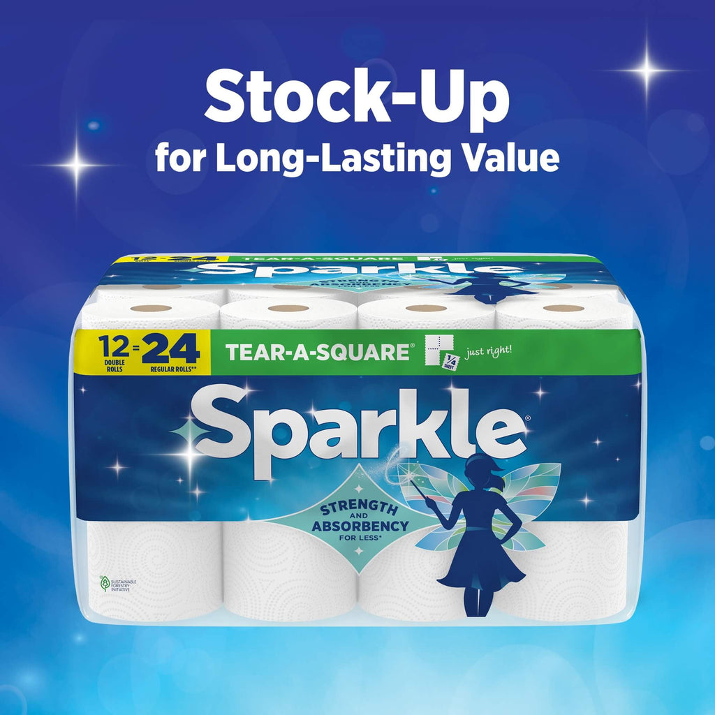 Sparkle Tear-A-Square Paper Towels, 3 Triple Rolls, 165 Sheets per Roll
