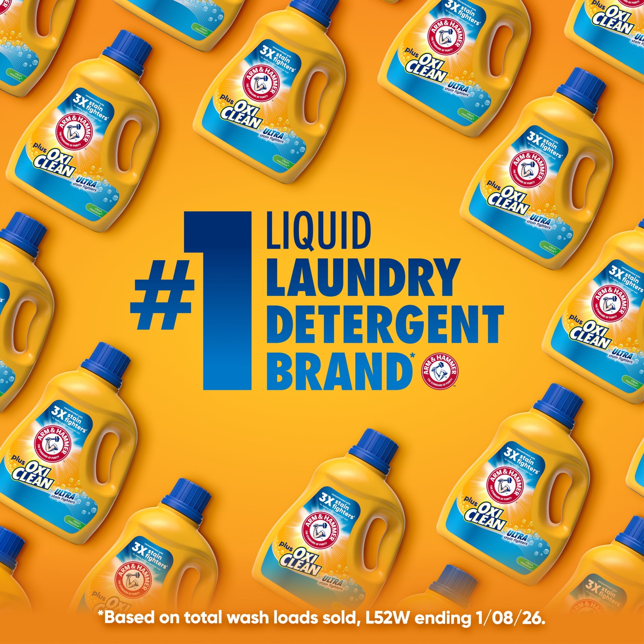 ARM & HAMMER Plus OxiClean Ultra Stain Fighters Liquid Laundry Detergent, Stain Remover for Clothes, Clean Meadow, 74 Loads, 96.2 fl oz