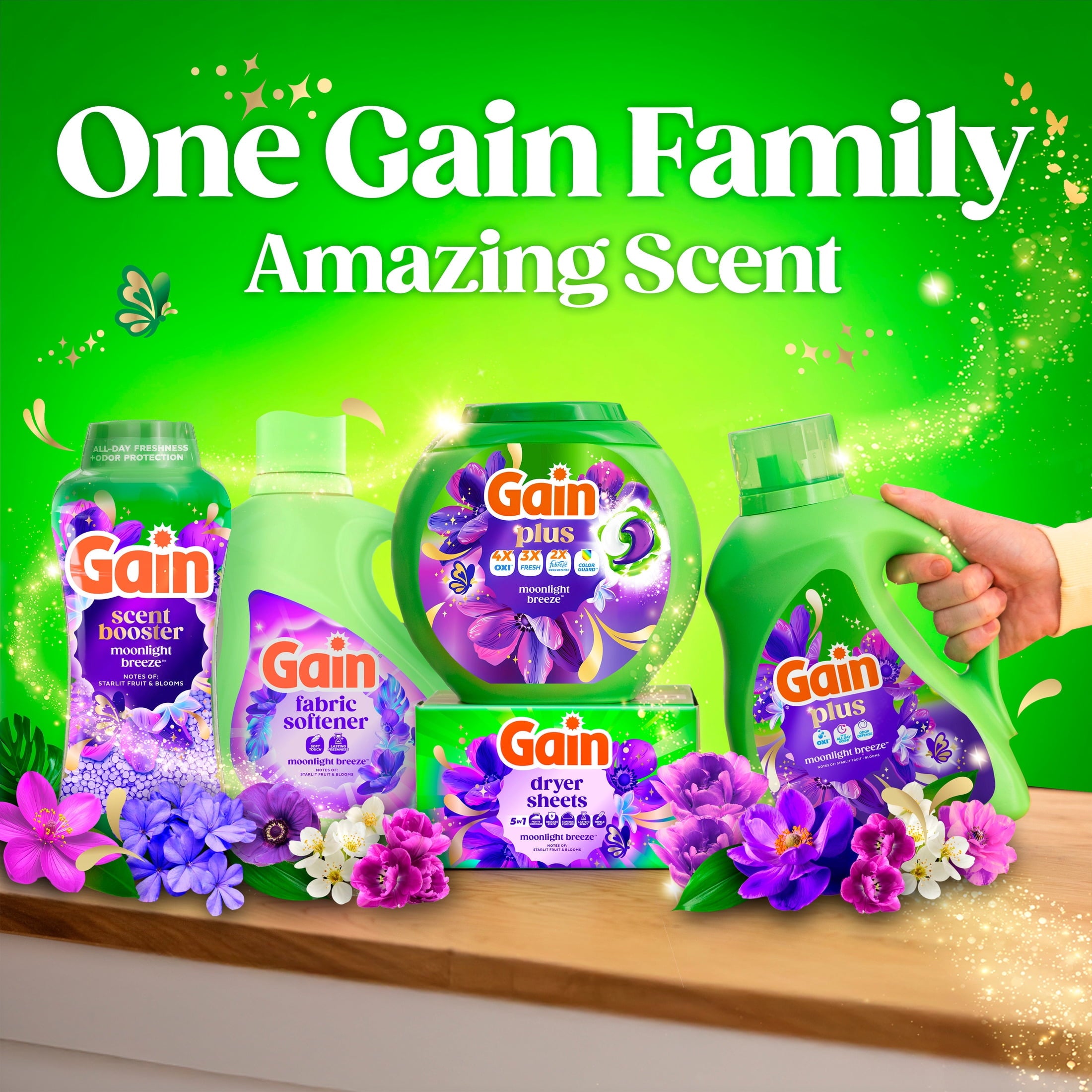 Gain Plus Flings Laundry Detergent Liquid Washing Pacs, Gain's Best All-In-One Clean, Moonlight Breeze Scent, 45 Count