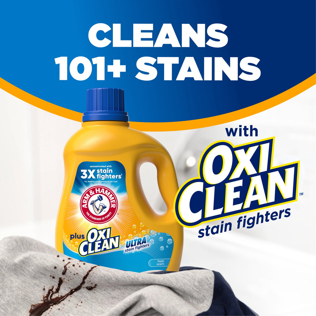 ARM & HAMMER Plus OxiClean Ultra Stain Fighters Liquid Laundry Detergent, Fresh Scent, 96.2 Fl Oz
