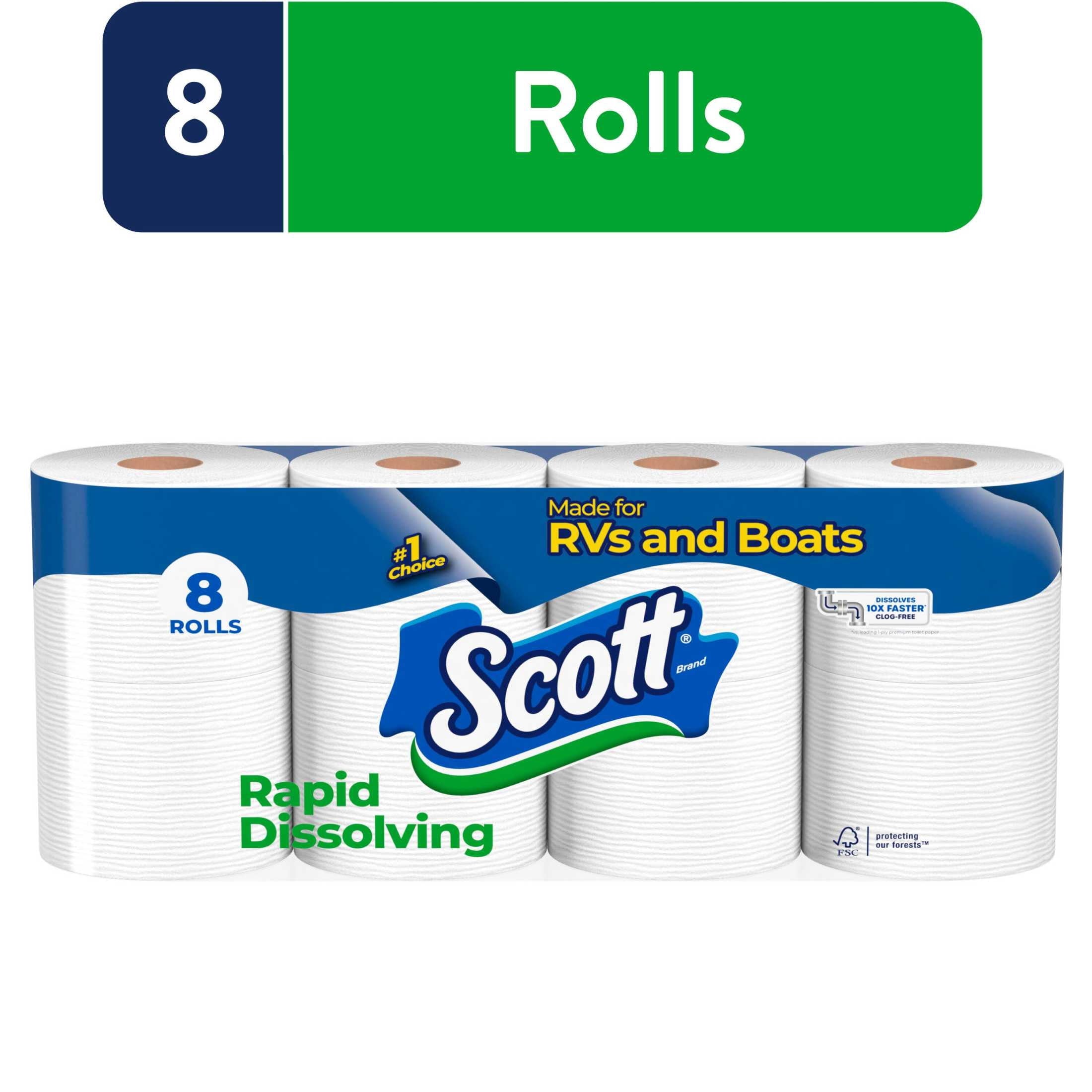 Scott Rapid-Dissolving Toilet Paper for RVs & Boats, 48 Double Rolls (6 Packs of 8 Rolls)