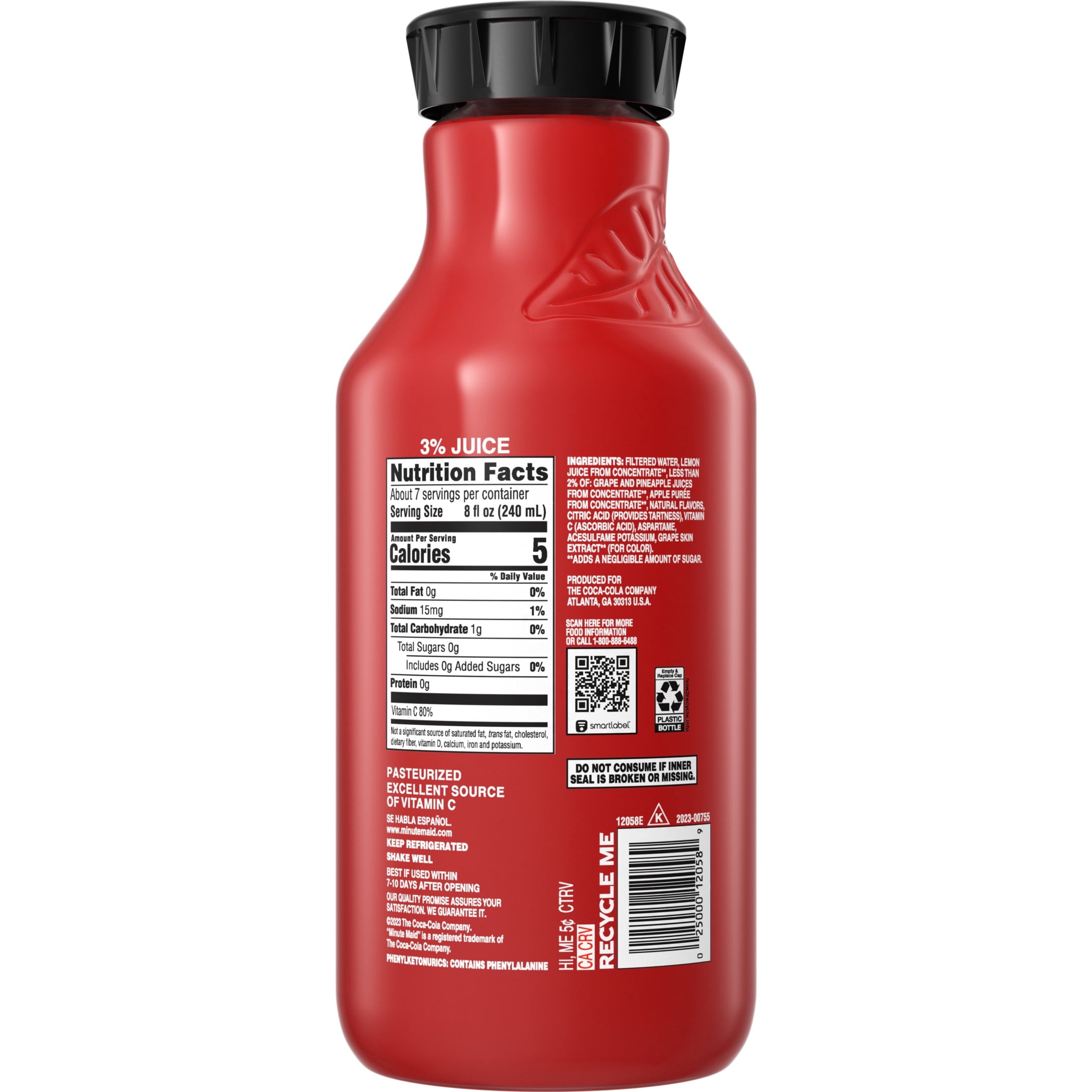 Minute Maid Zero Sugar Fruit Punch Juice Drink Bottle, 52 fl oz