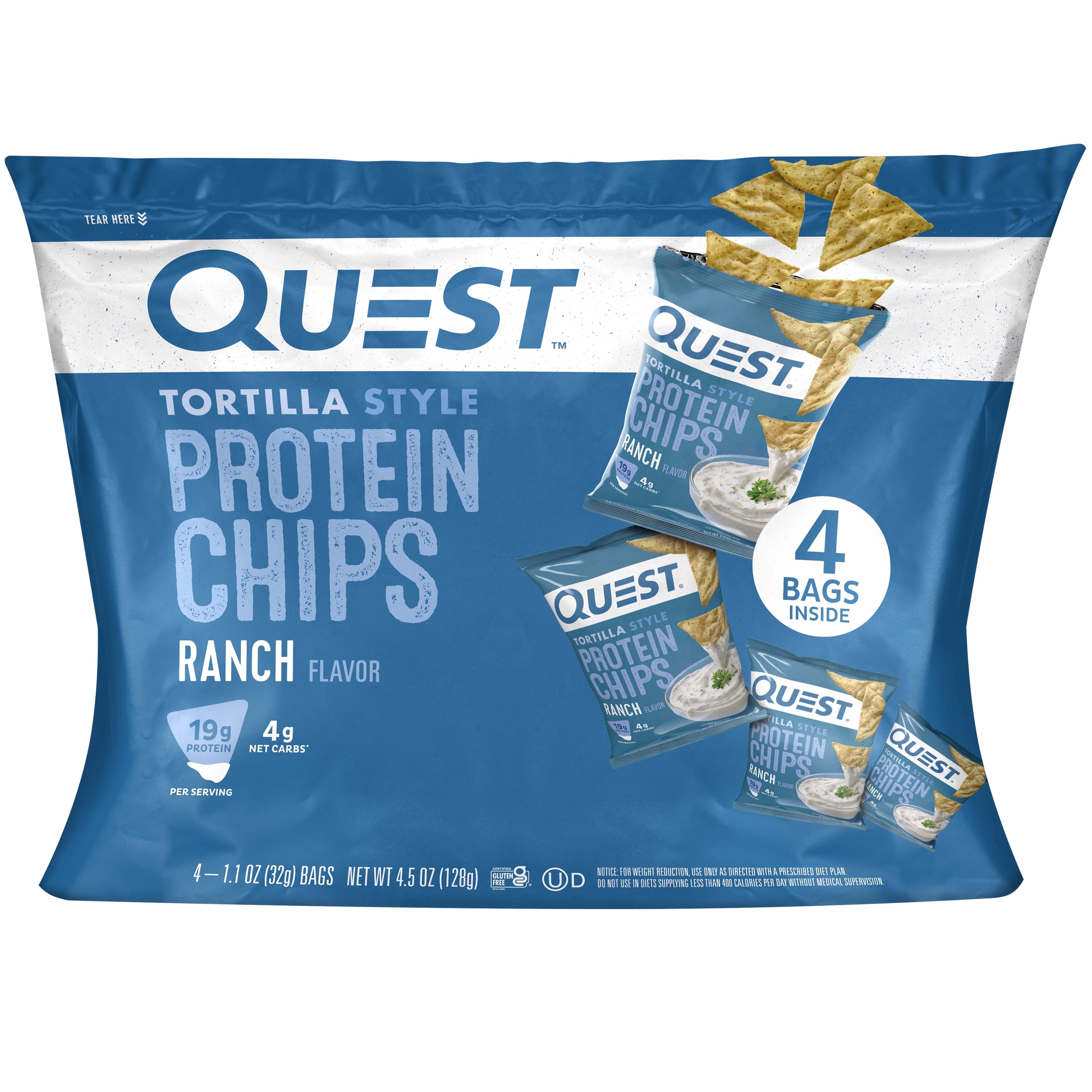 (2 pack) Quest Tortilla Style Protein Chips, Ranch, Baked, Gluten Free, 4 Count