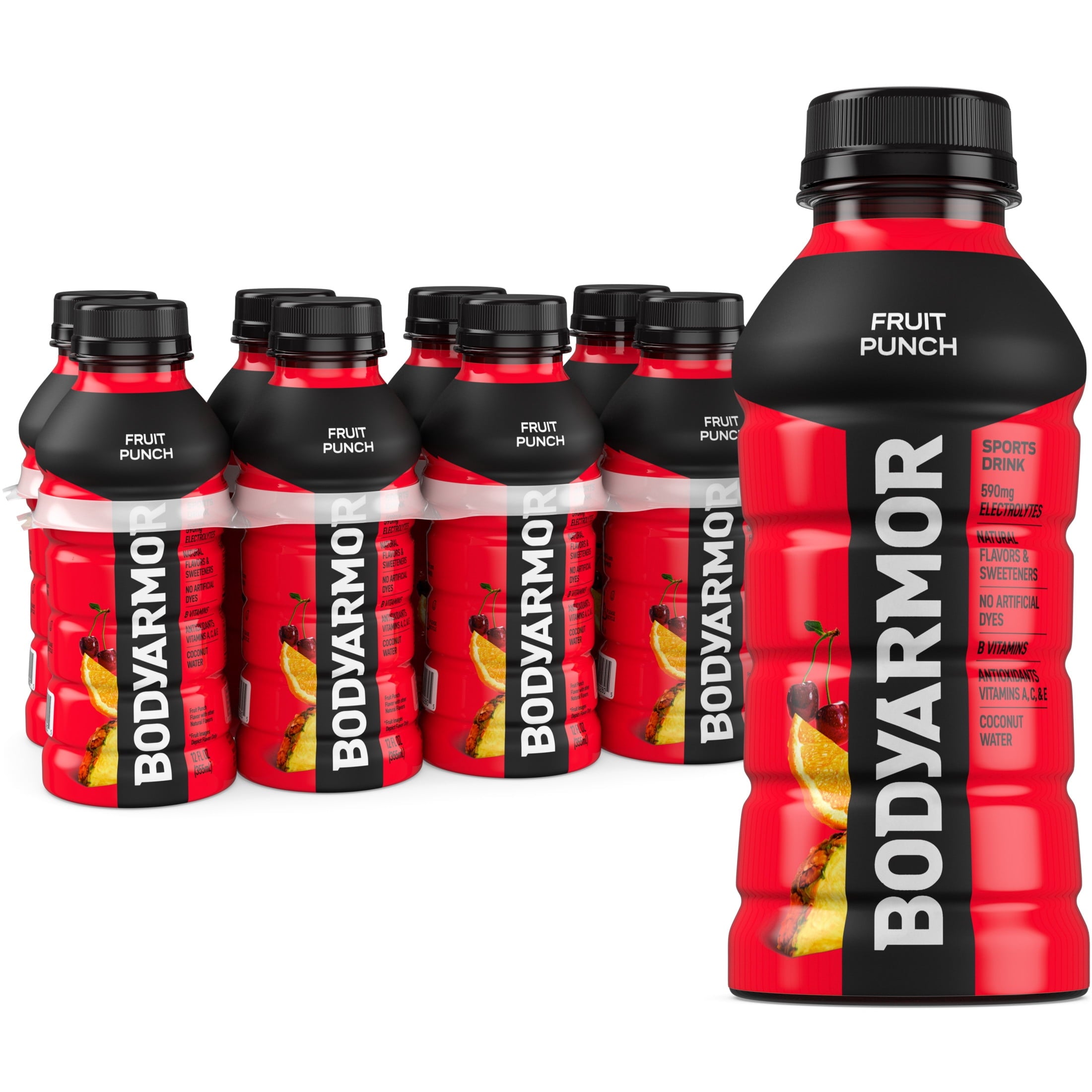 BODYARMOR Fruit Punch Electrolyte Sports Drink Bottles, 12 fl oz, 8 Pack