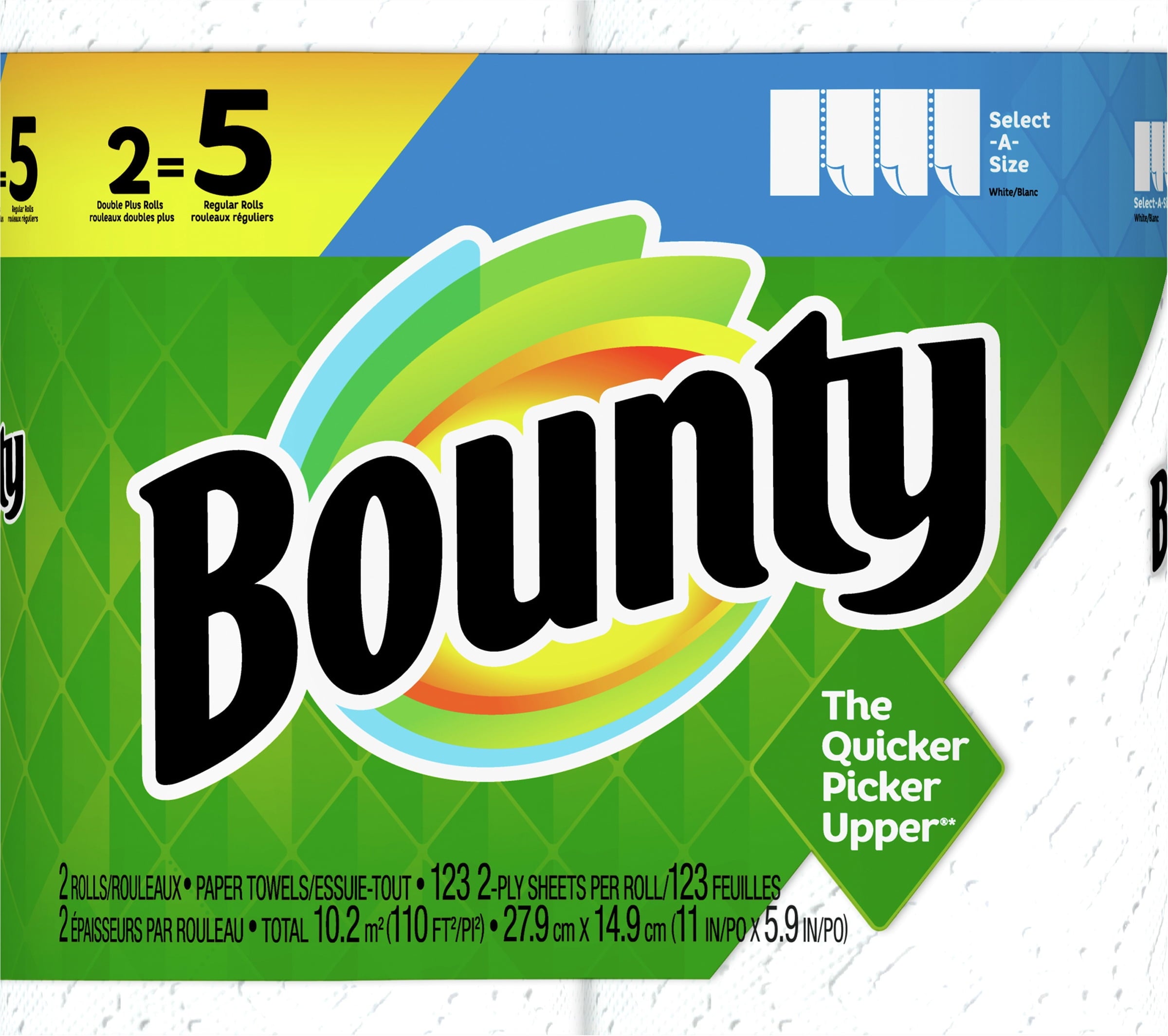 Bounty Select-A-Size Paper Towels, White, 2 Double Plus Rolls = 5 Regular Rolls