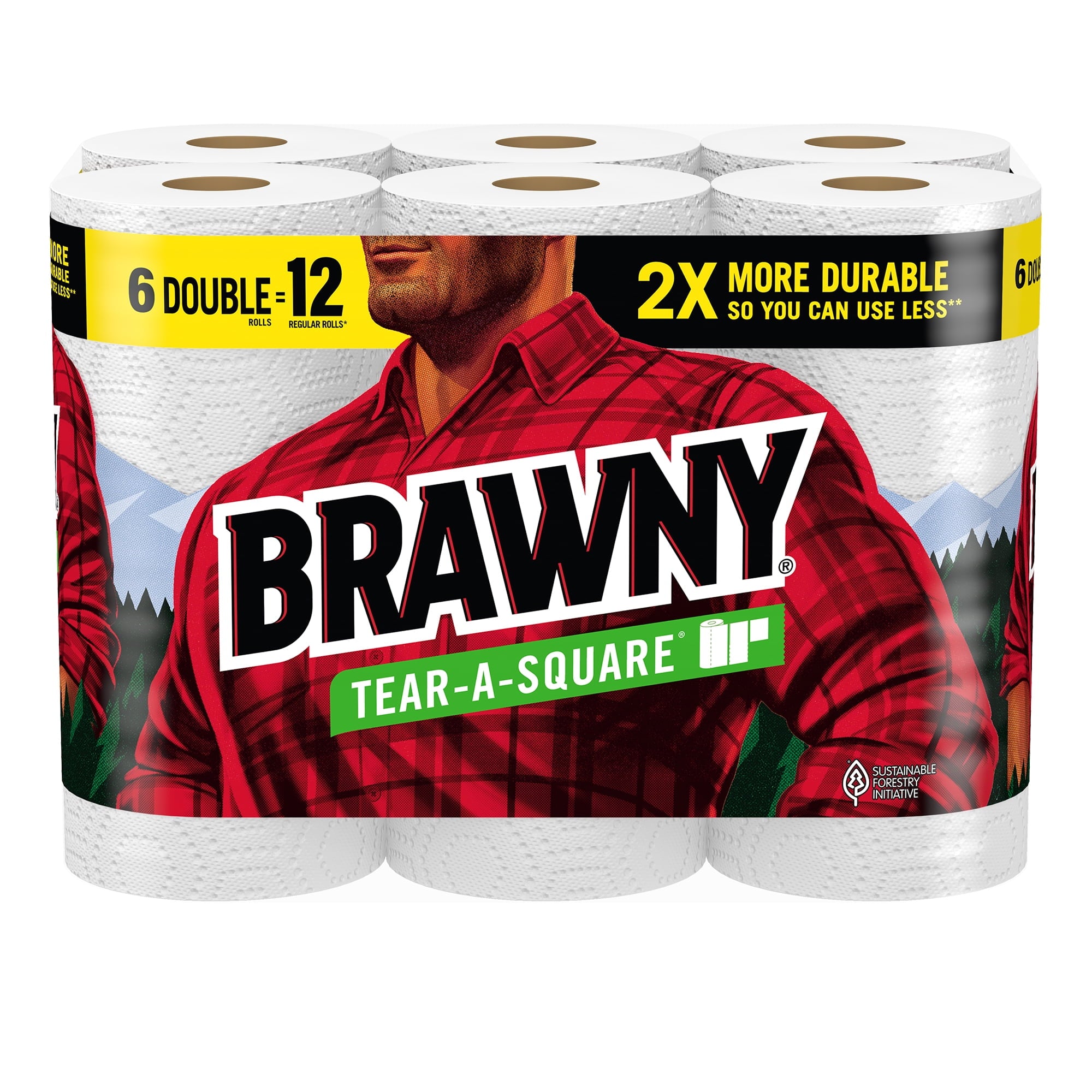 Brawny Tear-a-Square Paper Towels, 6 Double Rolls