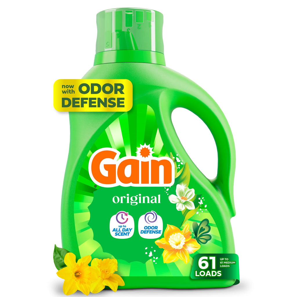 Gain Laundry Detergent Liquid, Now with Odor Defense, Original Scent, 81 fl oz, 61 Loads