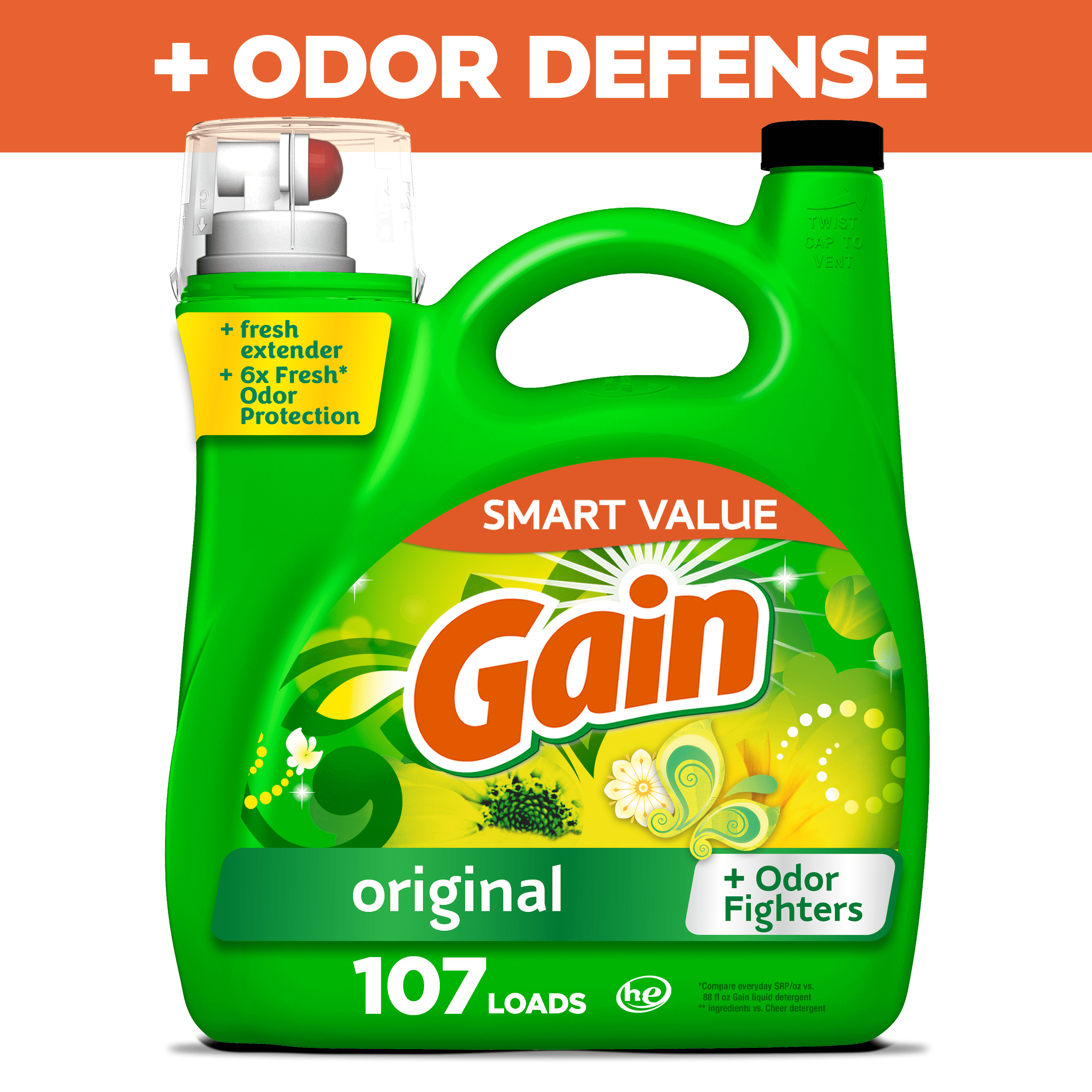 Gain Laundry Detergent Liquid with Odor Fighters, Original Scent, 88 fl oz, 61 Loads