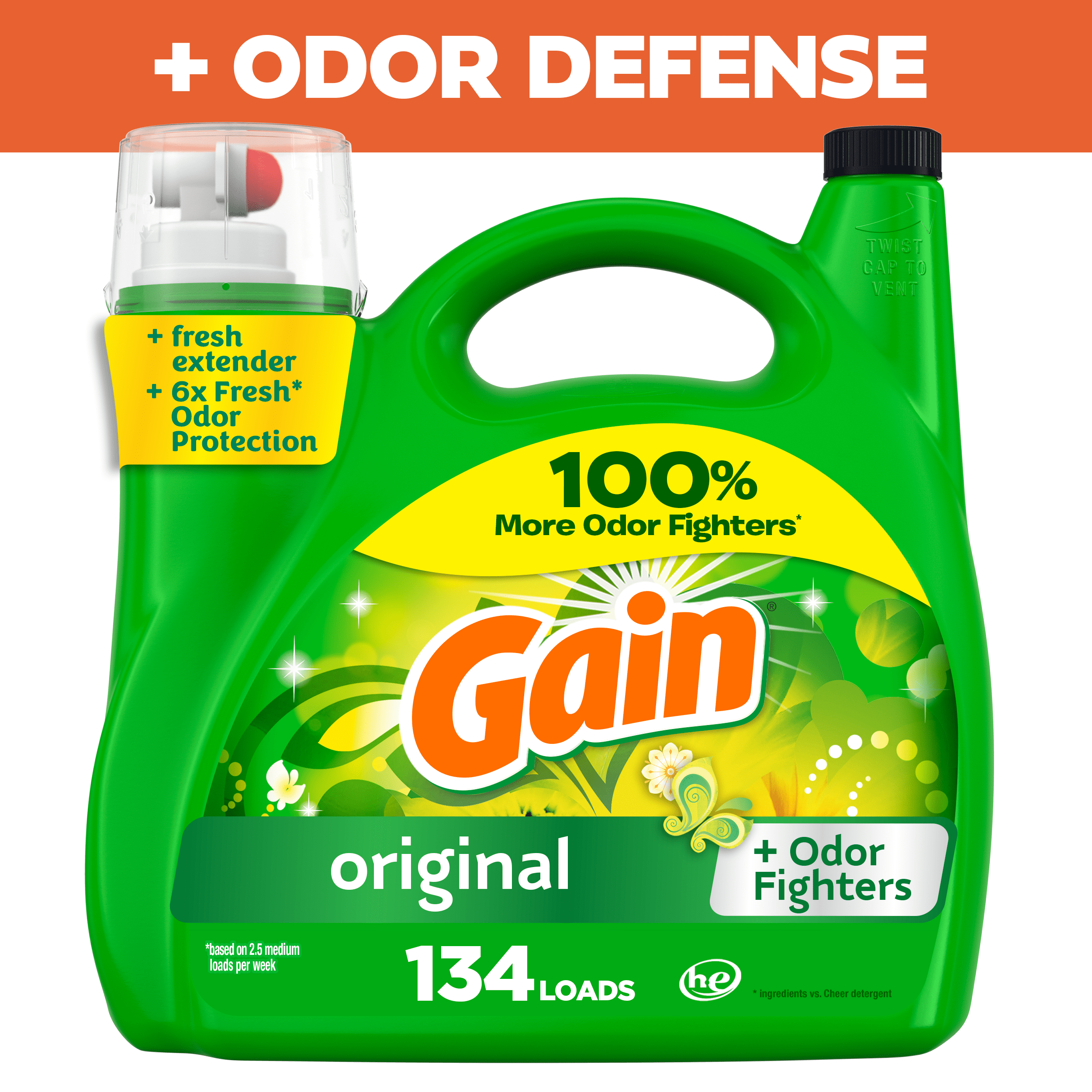 Gain Laundry Detergent Liquid with Odor Fighters, Original Scent, 88 fl oz, 61 Loads