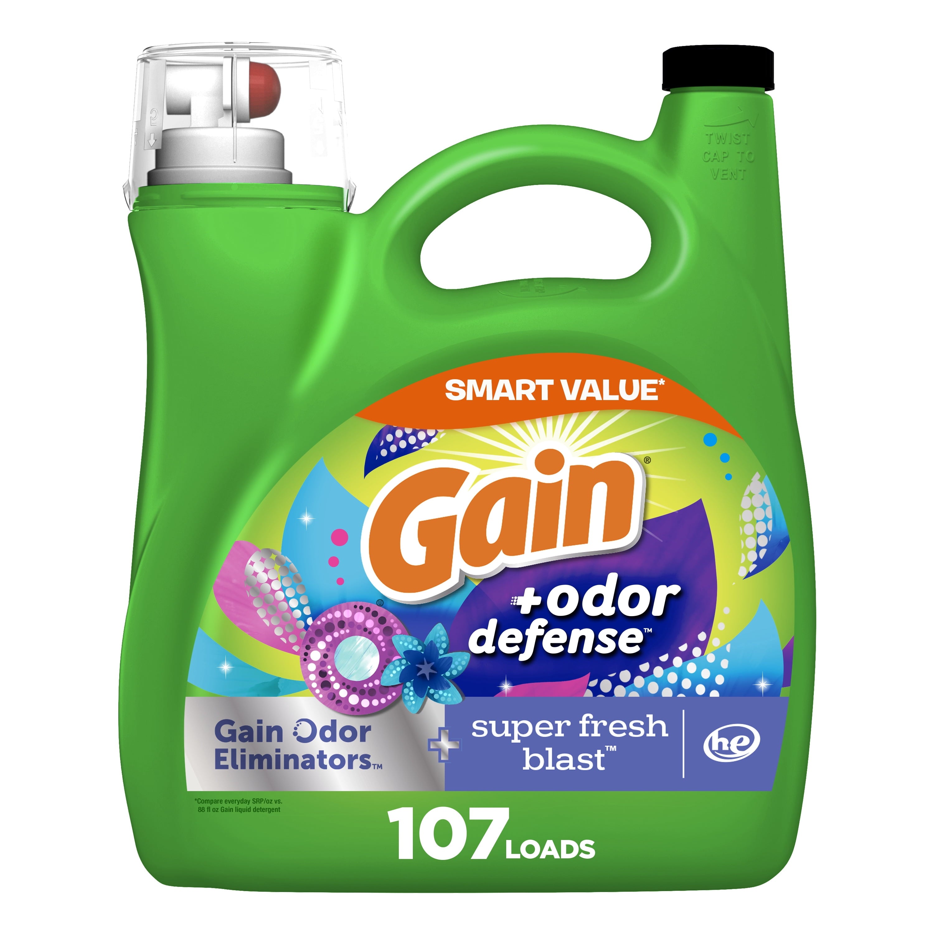 Gain Liquid Laundry Detergent Odor Defense, Super Fresh Blast Scent, 194 fl oz, 134 Loads