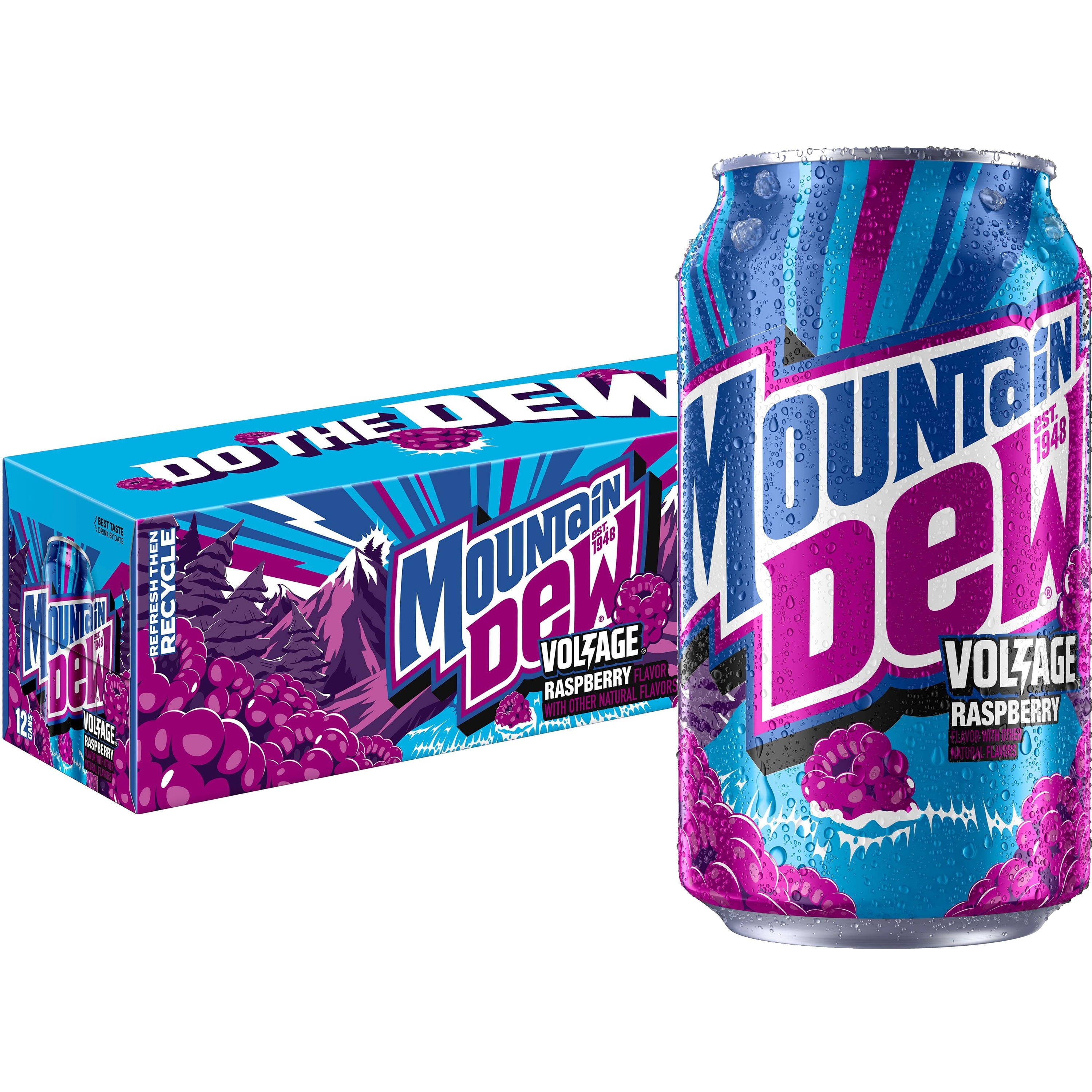 Mountain Dew Voltage Raspberry Citrus Flavor and Ginseng Soda, 12 fl oz, 12 Count