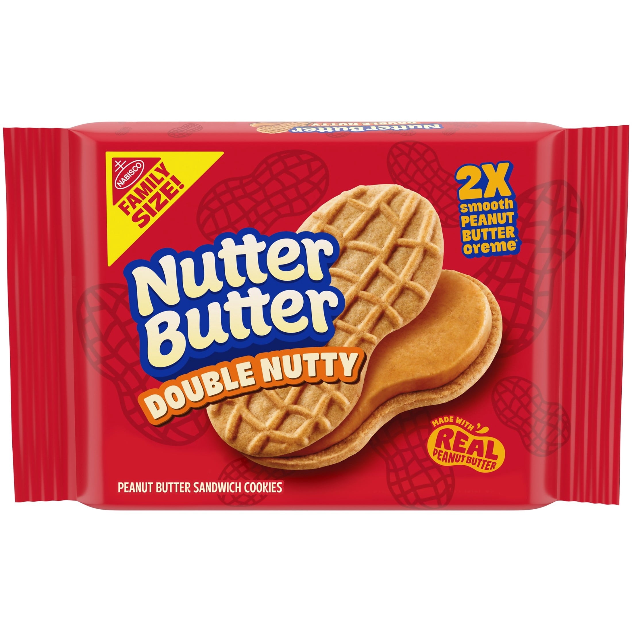 NUTTER BUTTER Double Nutty Peanut Butter Sandwich Cookies, Family Size, 15.27 oz