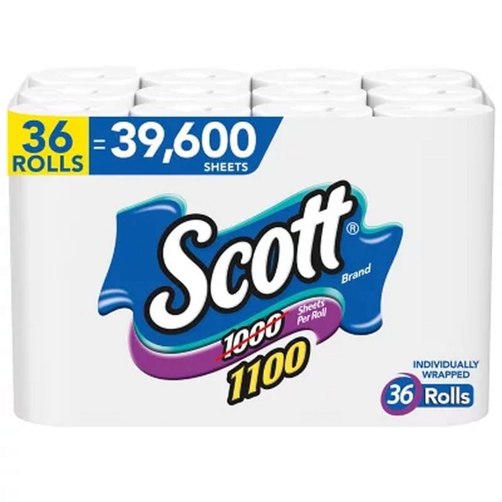 Scott 1100 1-Ply Toilet Paper 1100 Sheets/Roll, 36 Rolls