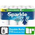 Sparkle Tear-A-Square Paper Towels, 8 Double Rolls, 110 Sheets per Roll